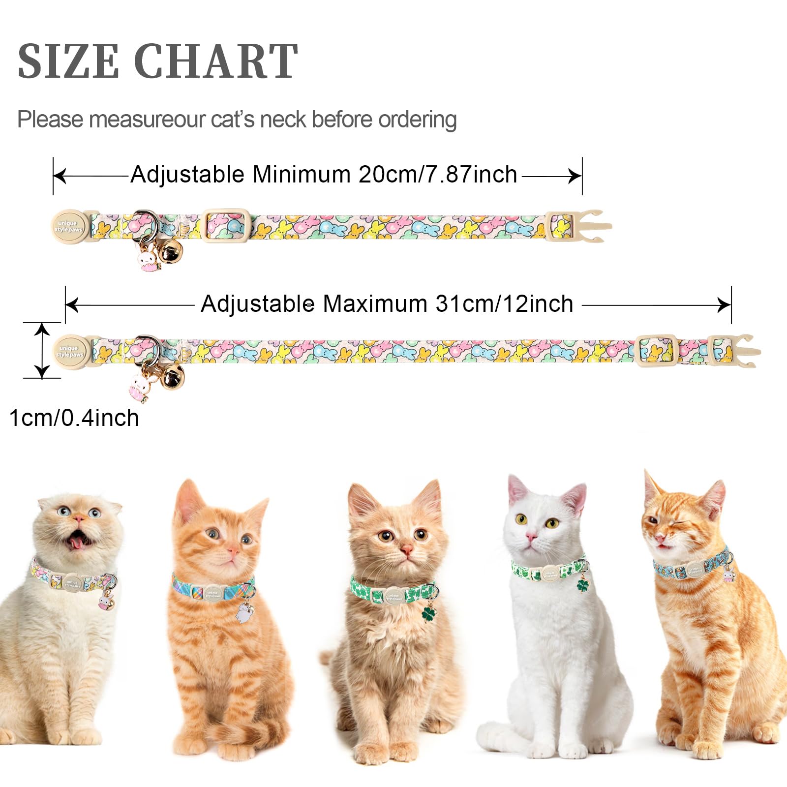 Unique Style Paws 2 Pack Easter Day Kitten Collar Breakaway With Bell&Pendant, Adjustable Safety Colorful Sports Rabbit Cat Cott