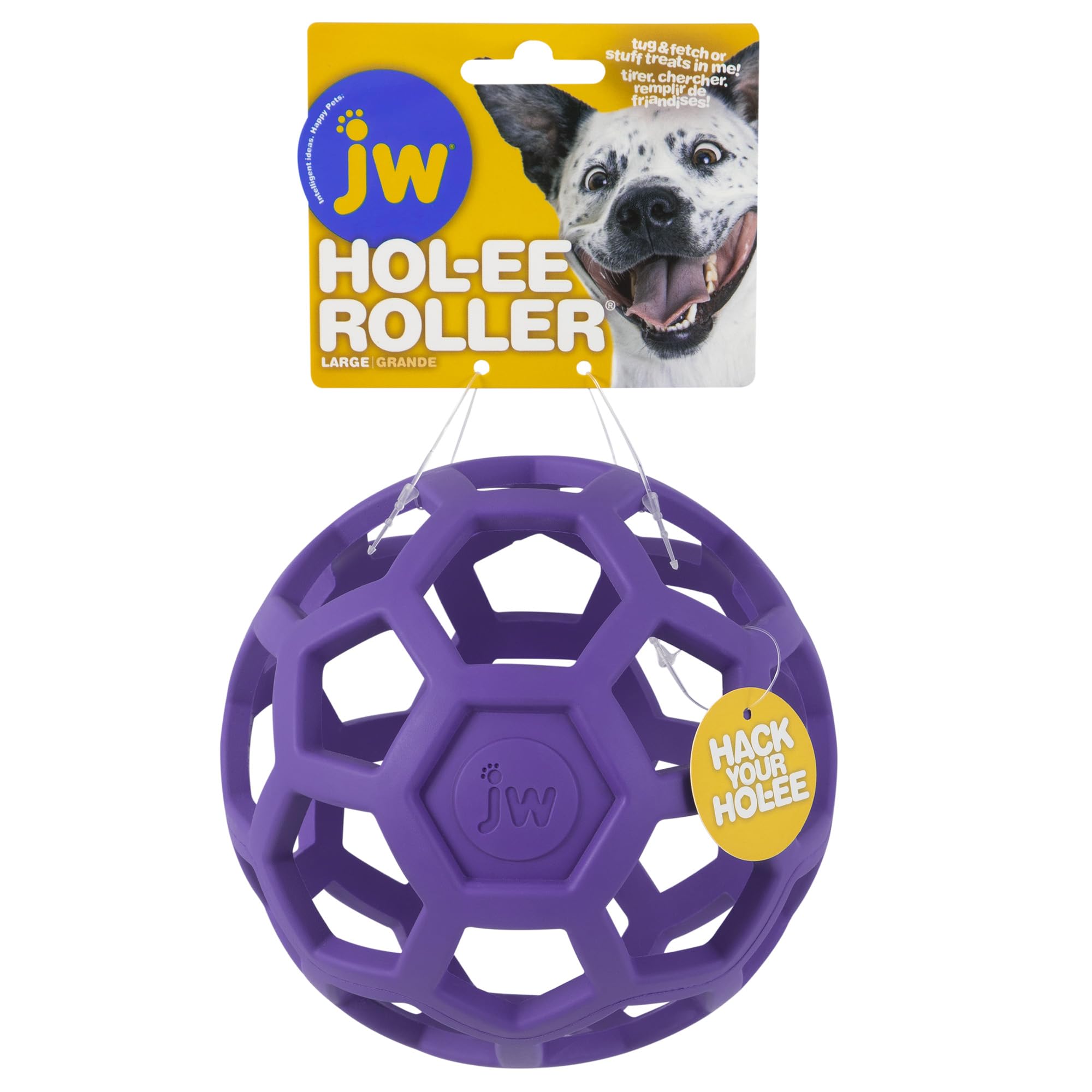 JW Pet Hol-ee Roller Dog Toy Puzzle Ball, Natural Rubber, Large (5.5 Inch Diameter), Colors May Vary