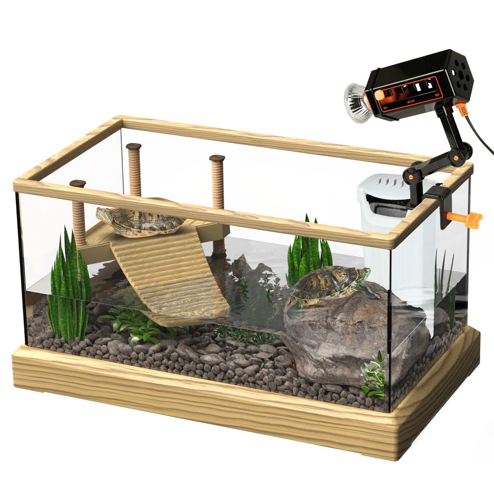 Okkbi Turtle Aquarium Kit Series - New - Aquatic Turtle Tank With Filter And Light + Turtle Basking Platform, Small Turtle Tank 