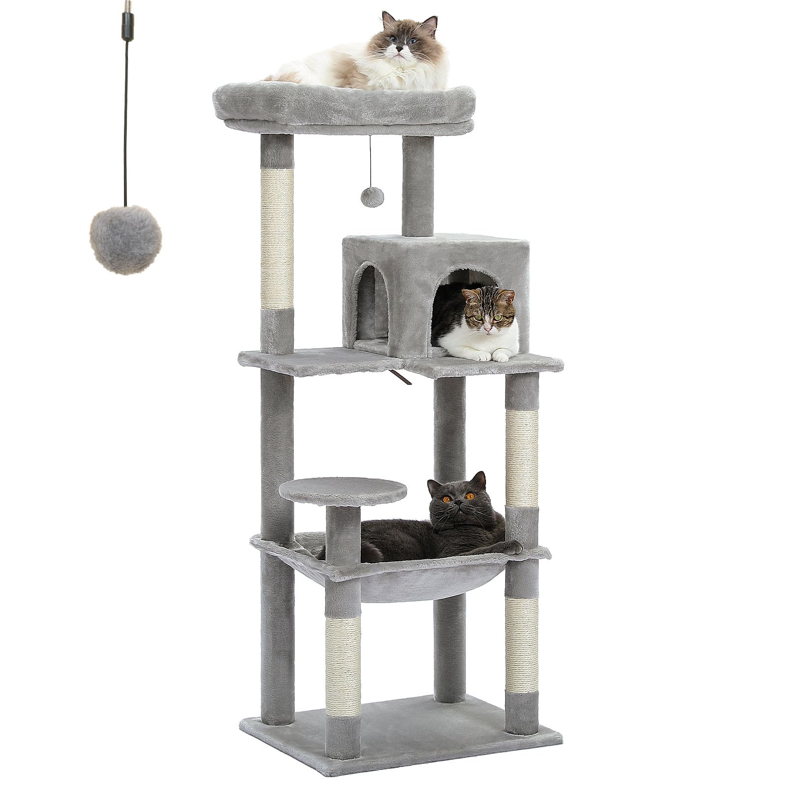 PETEPELA 56.3   Tall Cat Tree for Indoor Cats, Multi-Level Cat Tower with Super Large Hammock (20  X16  ), Sisal Covered S