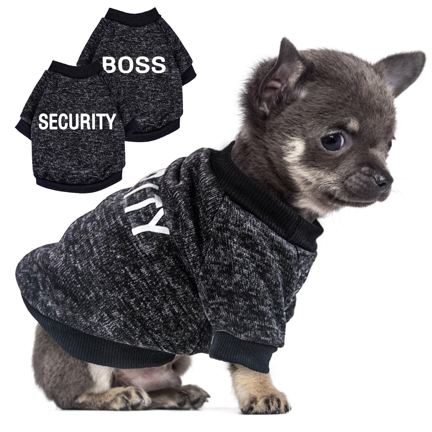 2 Pack Black Security Dog Sweatshirt Fleece Dog Sweaters For Small Dogs Male Warm Winter Puppy Sweater Teacup Chihuahua Clothes 