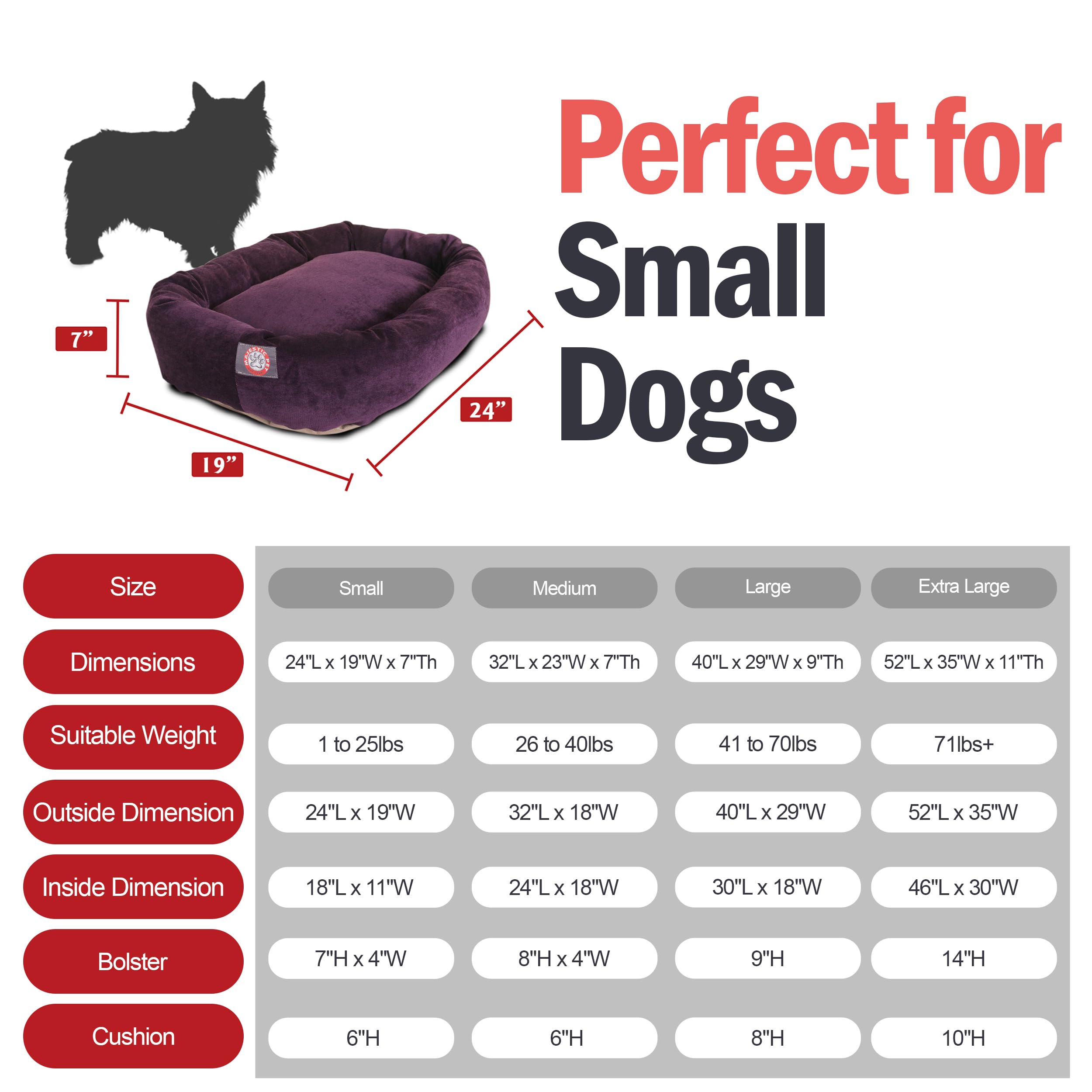 Majestic Pet 24 Inch Micro Velvet Calming Dog Bed Washable – Cozy Soft Round Dog Bed With Spine For Head Support - Fluffy Donut Dog Bed 24X19X7 (Inch) – Round Pet Bed Small – Aubergine
