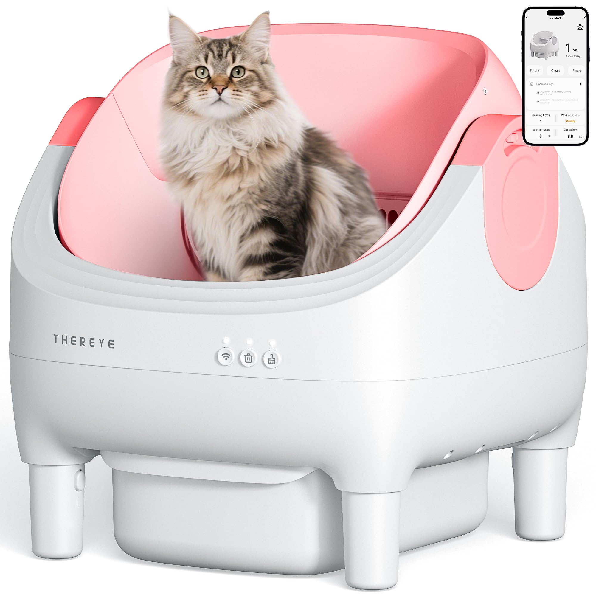 Thereye Self Cleaning Litter Box, Open-Top Automatic Litter Box with Smart App and Safety Sensors, Large Auto Litter Box for Mul