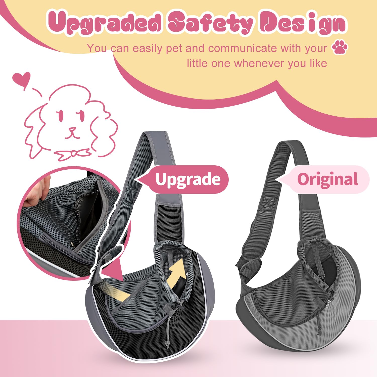 Yudodo Pet Dog Sling Carrier Mesh Hand Free Adjustable Dog Satchel Carrier Bag Papoose Crossbody For Small Medium Dog Cat Rabbit (S(Up To 5 Lbs), Black)