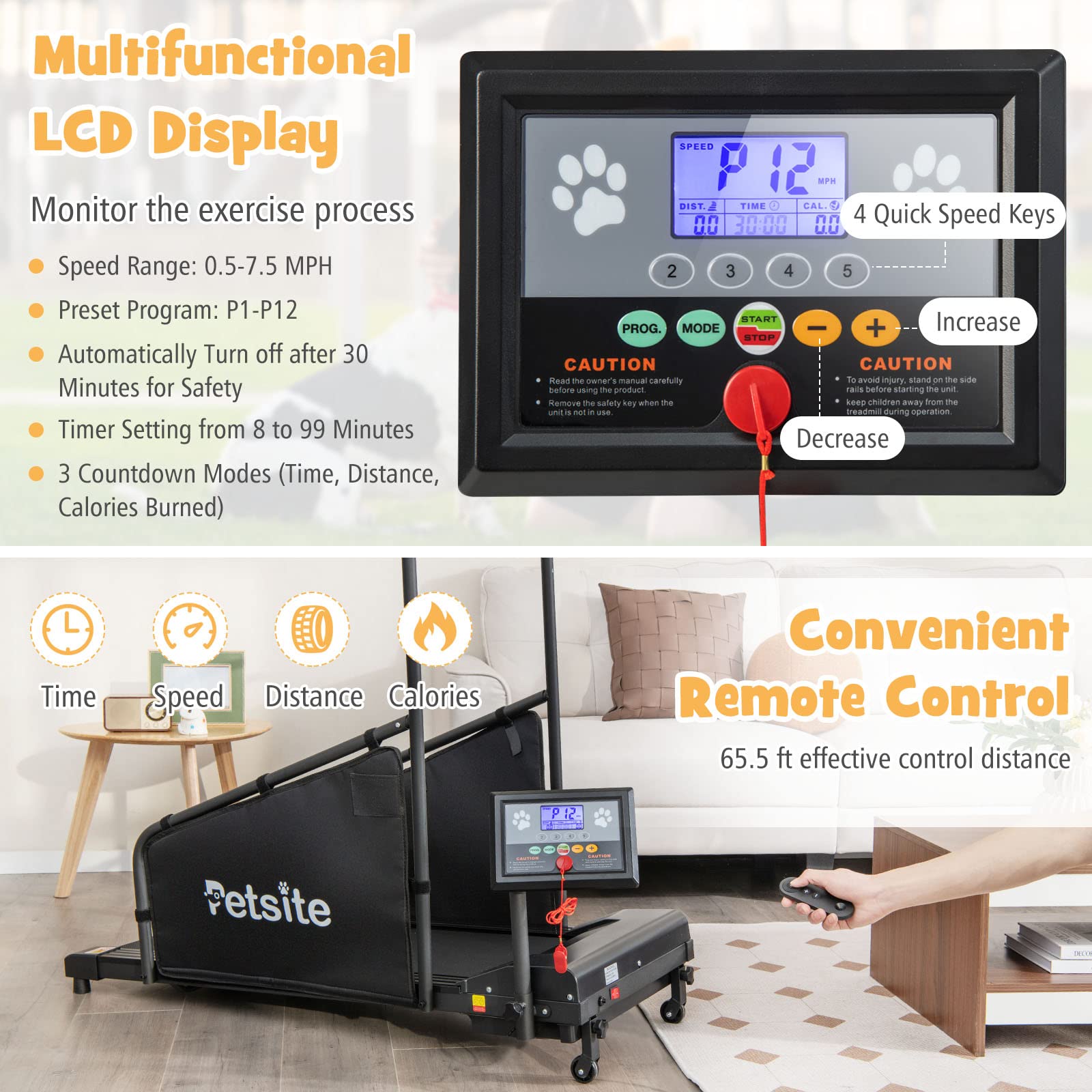 PETSITE Dog Treadmill for Small & Medium Dogs - Fitness Machine with LCD Display, 200 LBS Capacity, Black