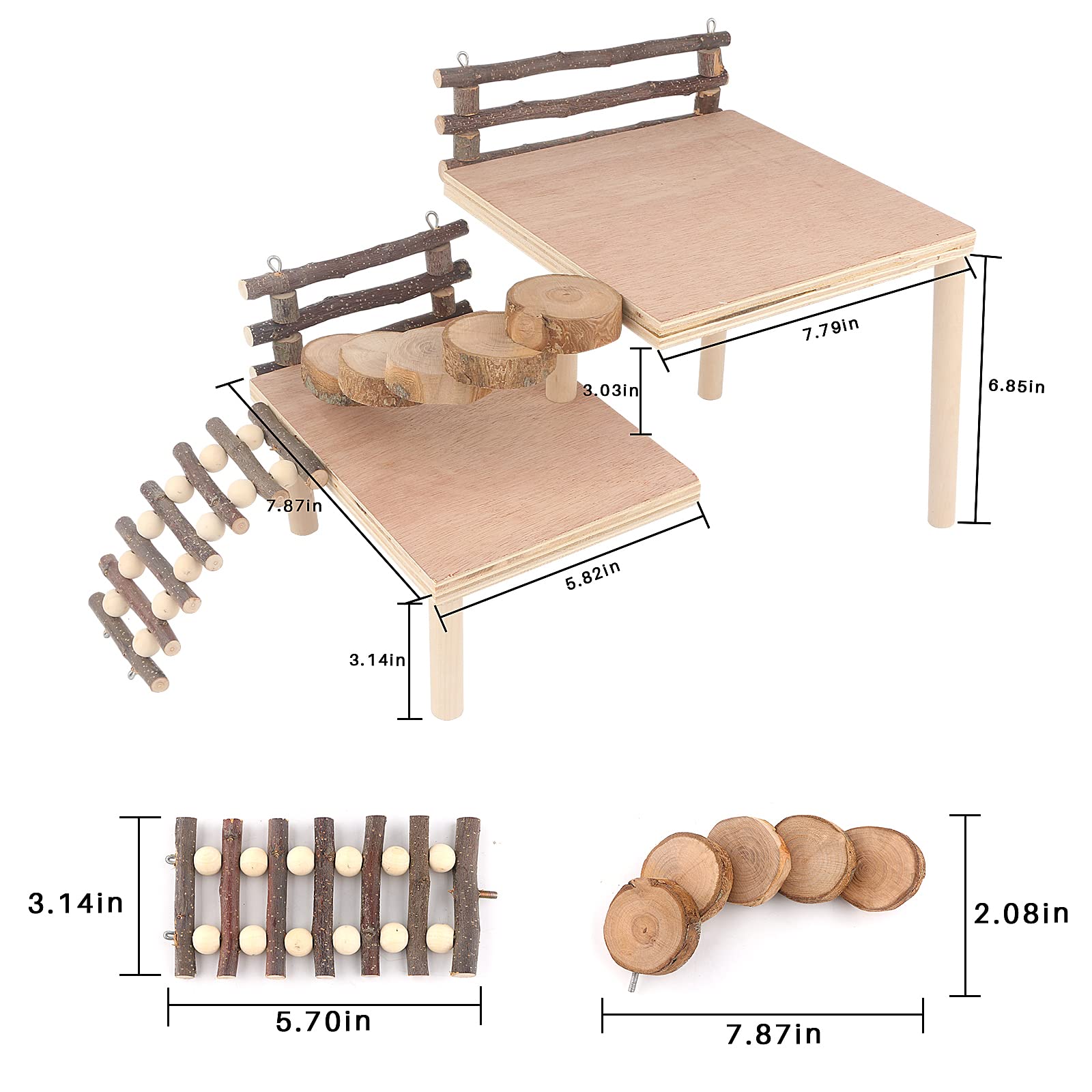 Hamster Climbing Toys Wooden Two-Tier Hamster Playground Activity Platform With Bridge Apple Wood Chewing Toys For Small Pets (L