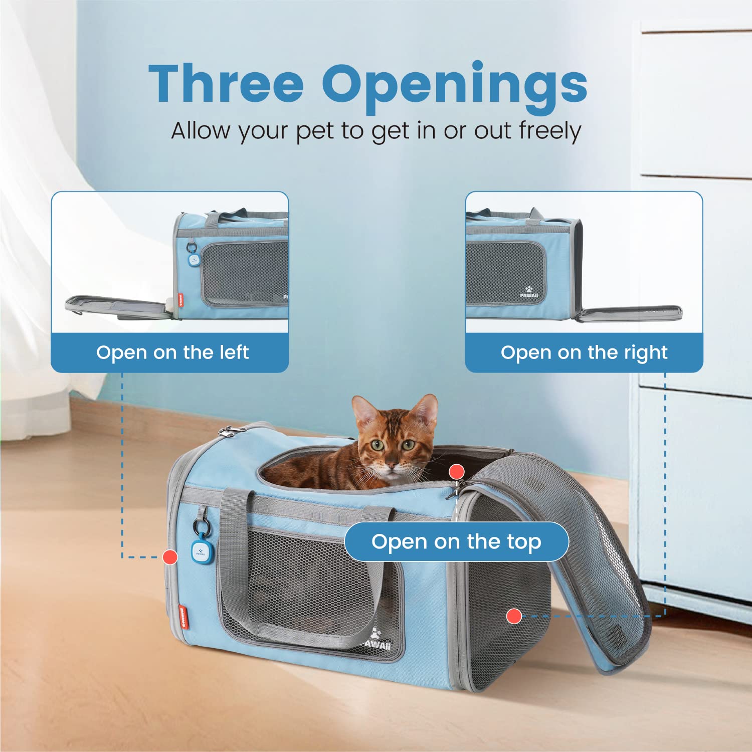 Pawaii Airline Approved Cat Carrier, Cat Carrier With Id Tag, Collapsible Pet Travel Carrier, Foldable, Protable, Travel Friendly, Comfortable, Convenient Pet Travel Carrier