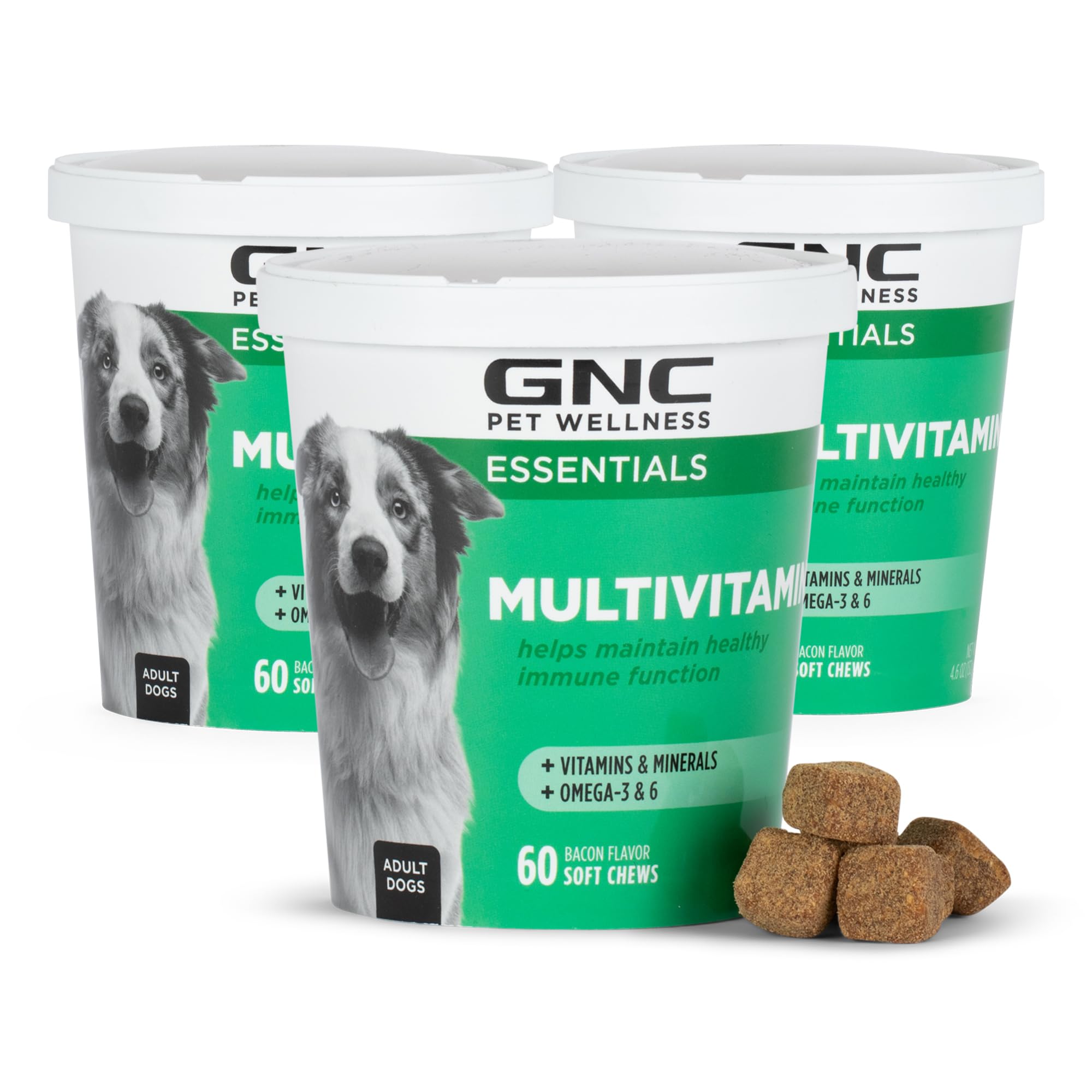 GNC for Pets Essentials Dog Multivitamin Soft Chews, 60 Ct - 3 Pack | Salmon Oil Dog Supplement Immune Booster | Chicken Flavor 