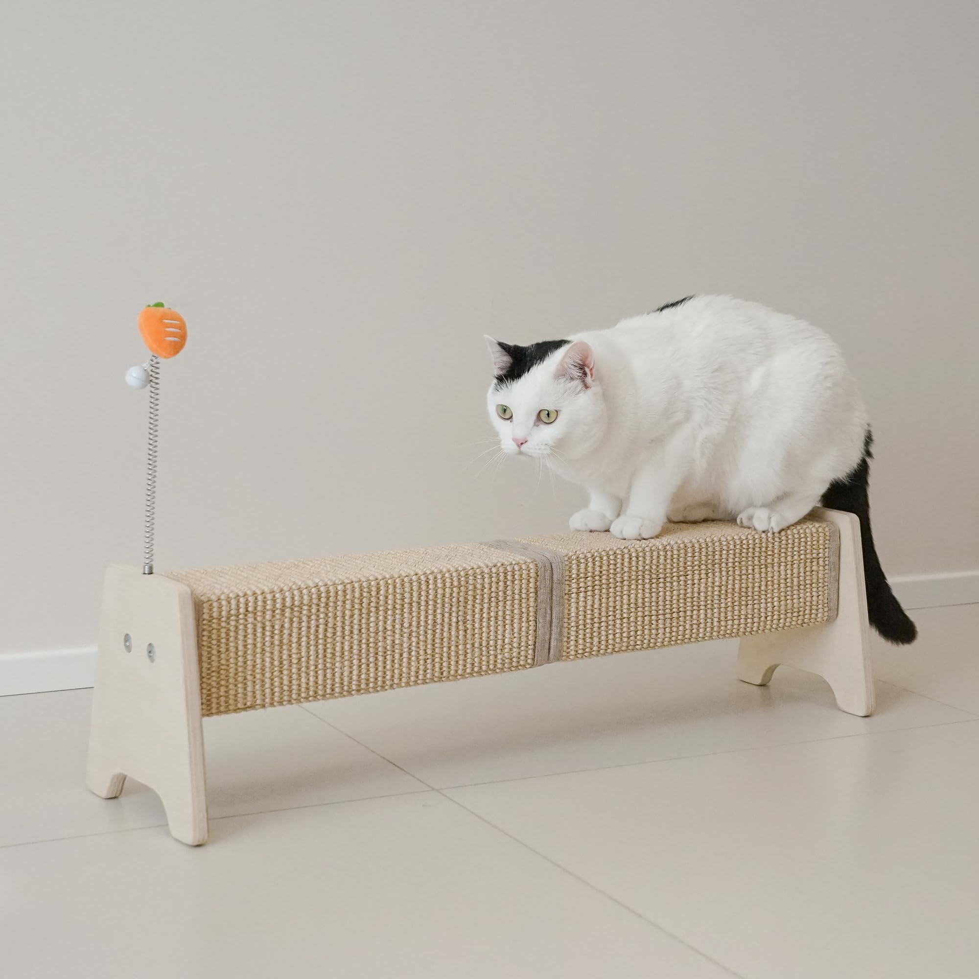 Petkaray Horizontal Scratching Post, 30'' Sisal Cat Scratch Post, Large Cat Scratcher With Spring Toy, Protect Furniture For Ind
