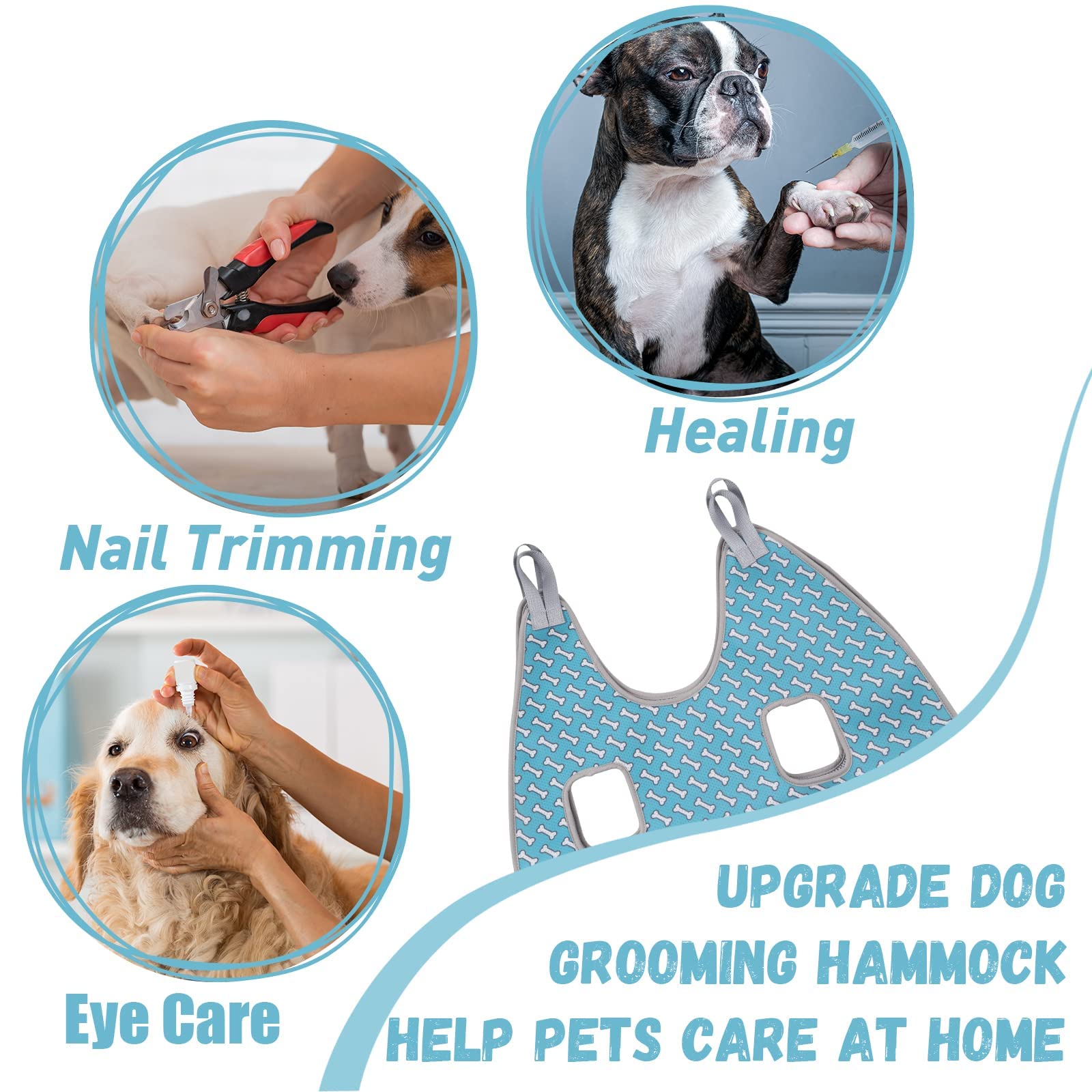 Supet Dog Grooming Hammock Harness For Cats Dogs, Relaxation Pet Restraint & Small Animal Leashes Sling Helper Nail Trimming Clipping, S( Legs Spacing:7-10.2' /) , Coral Blue