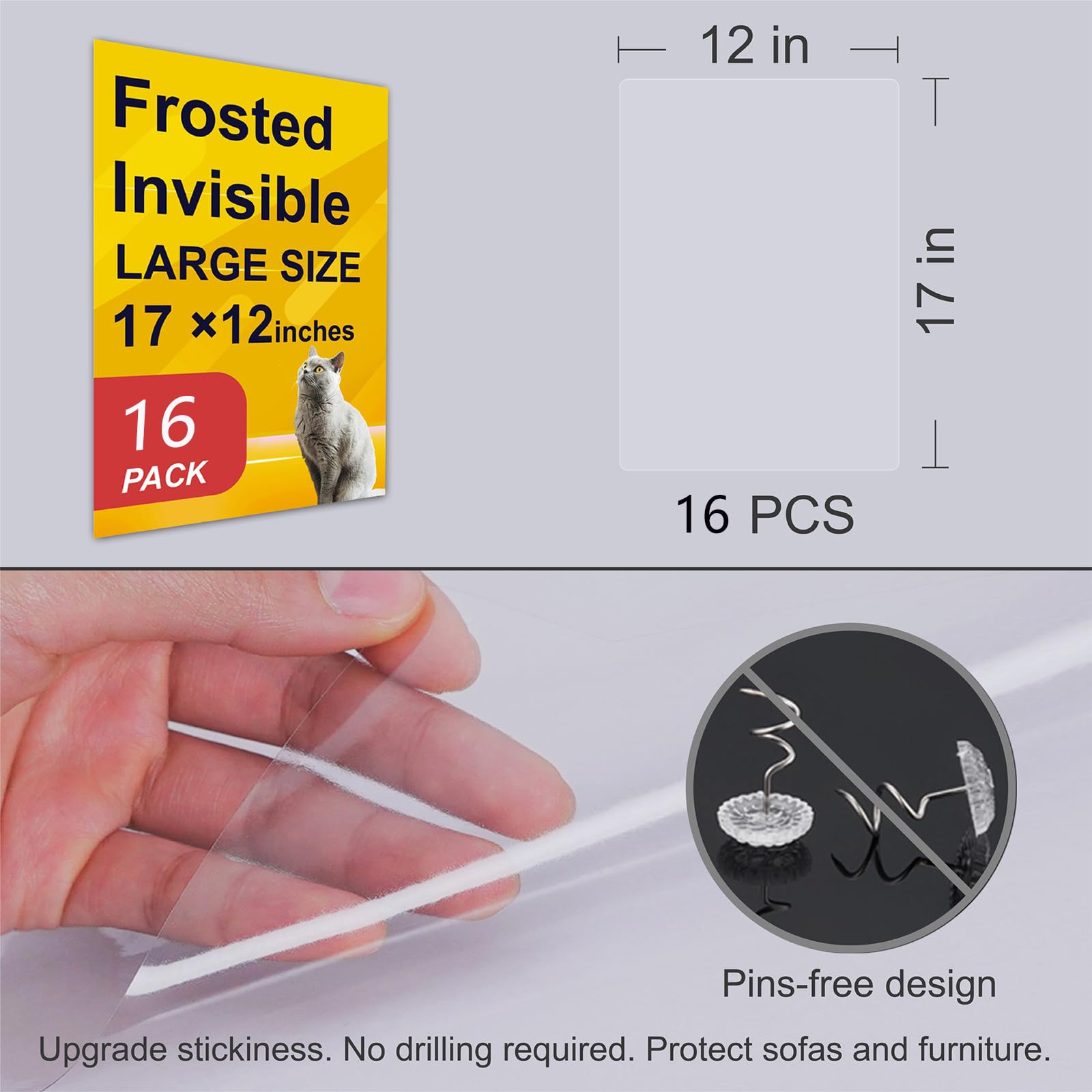 Anti-Cat Scratch Furniture Protector From Cats Scratching-16-Pack Clear Sofa Guard Tape For Couches, Deterrent Pet Protection Fi