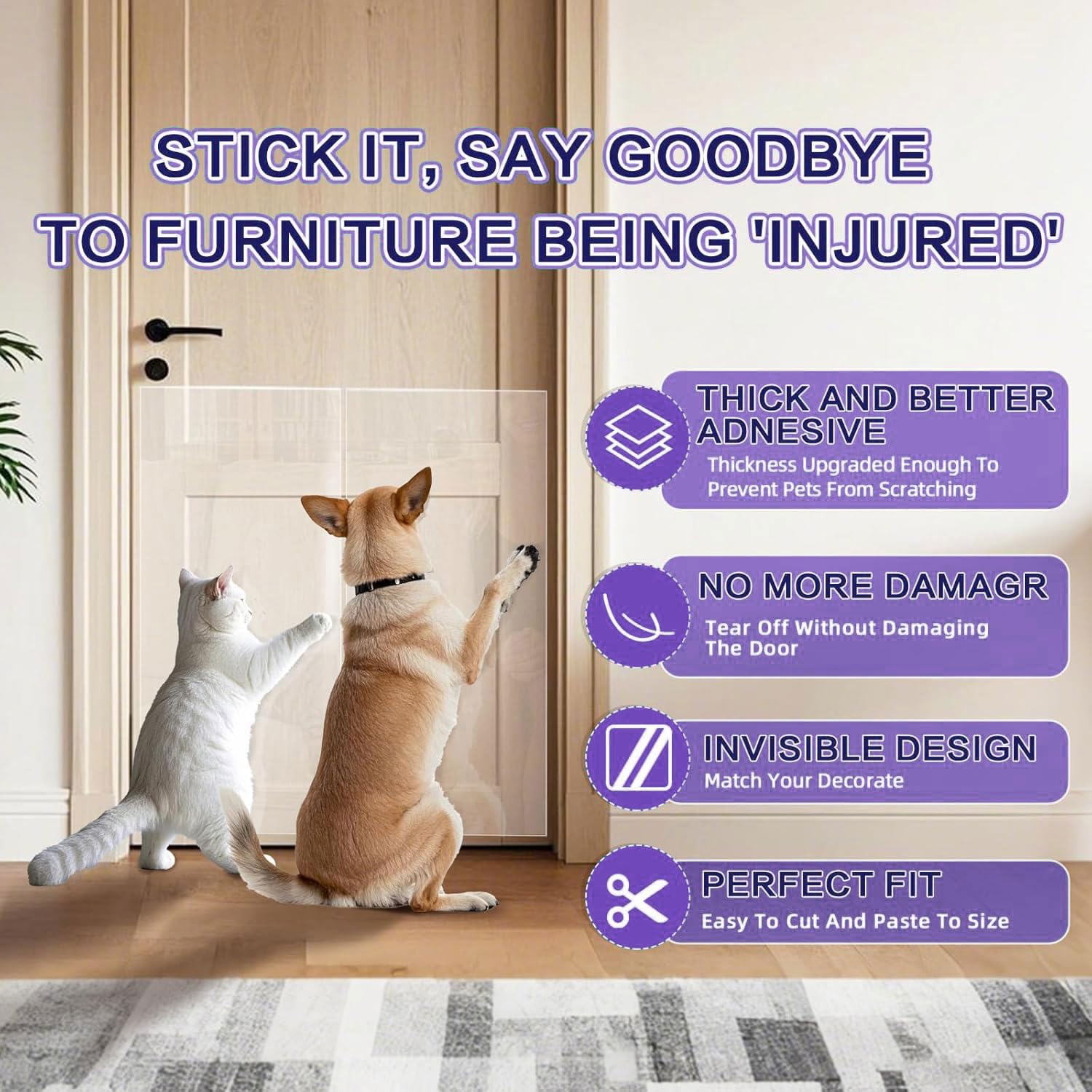 [Thicken Vinyl] Cat Scratch Furniture Protector, 162x15 Couch Protector from Cat Claws, Single-Sided Sticky Anti Scratch Furnitu