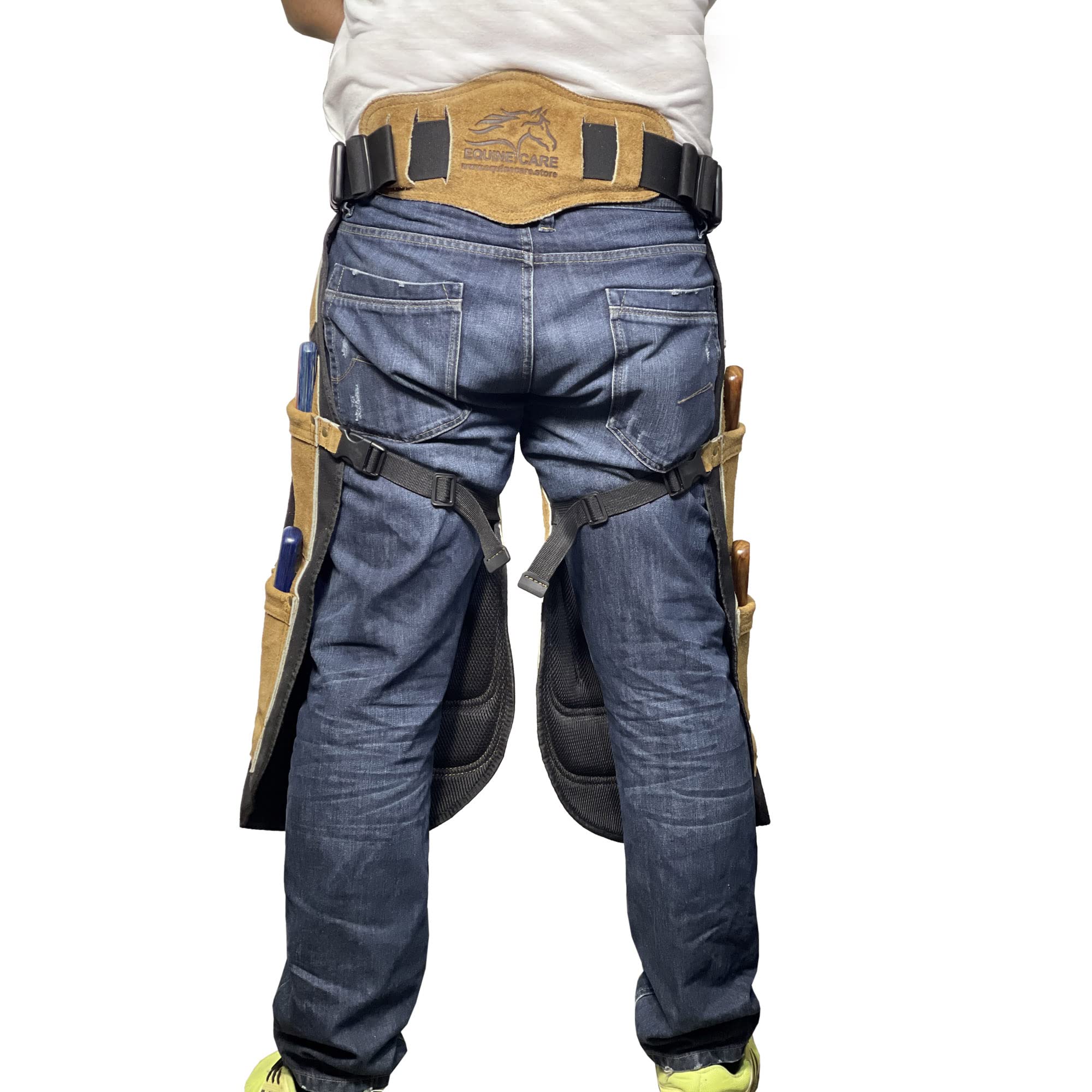 Farrier Apron Chaps 2mm Cowhide Leather, 500 GSM Canvas, 23 Length, Adjustable Waist (28-52), Ergonomic Foam-Padded Thigh & Back