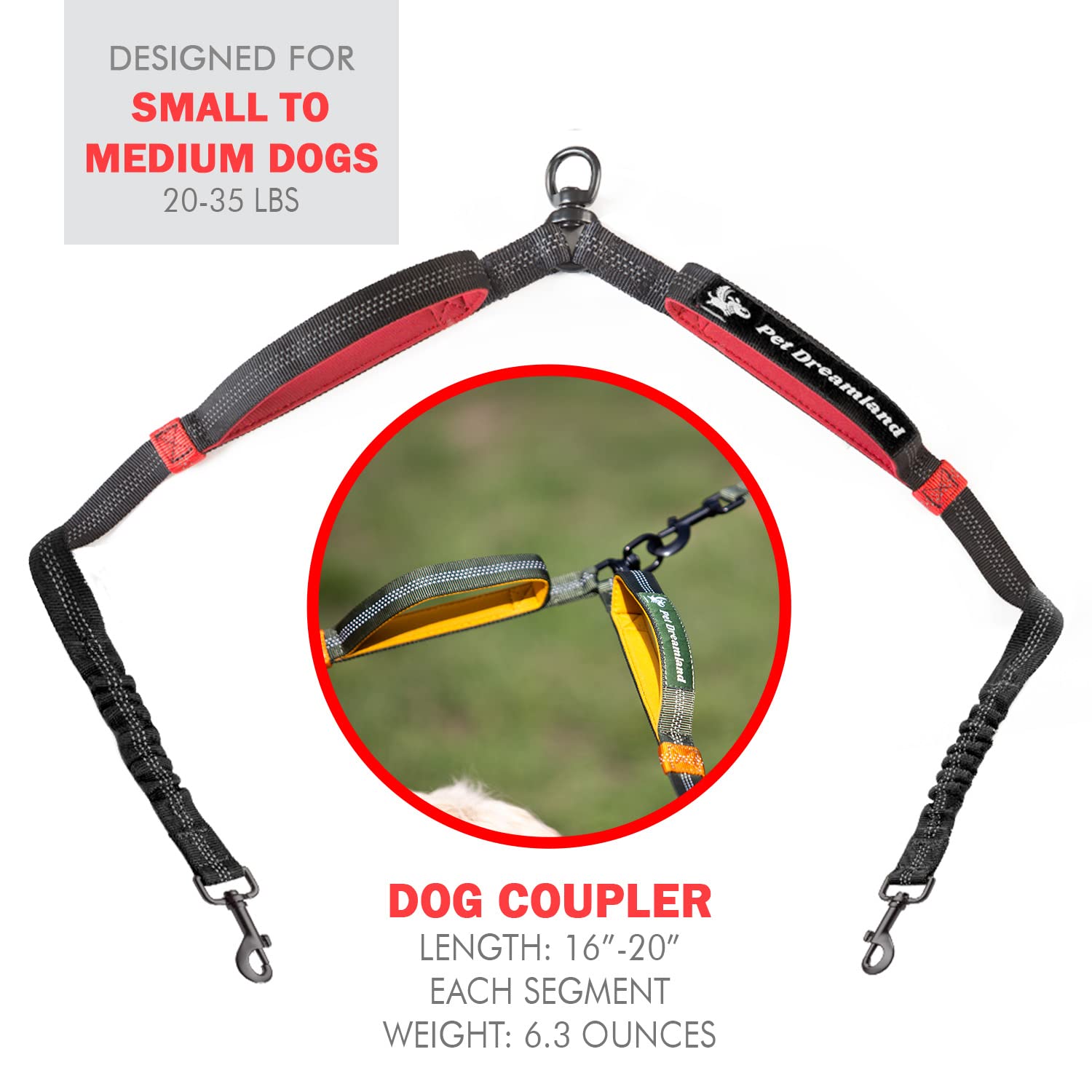 Double Dog Leash For Small Dogs | Two Dog Leash Coupler | 2 Way Dog Leash | Double Hook Dog Leash | Dual Dog Leash Tangle Free Medium Dogs | Split Dog Leash For 2 Dogs | 2 Point Control Dog Leash