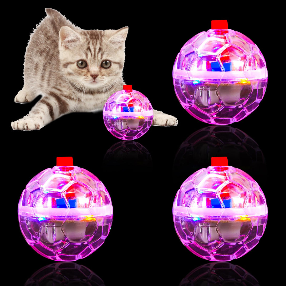 Mvnihek 4 Piece Light Up Cat Balls Ghost Hunting Equipment, Indoor Motion-Activated Magic Cat Ball, Plastic Glowing Pet Toys