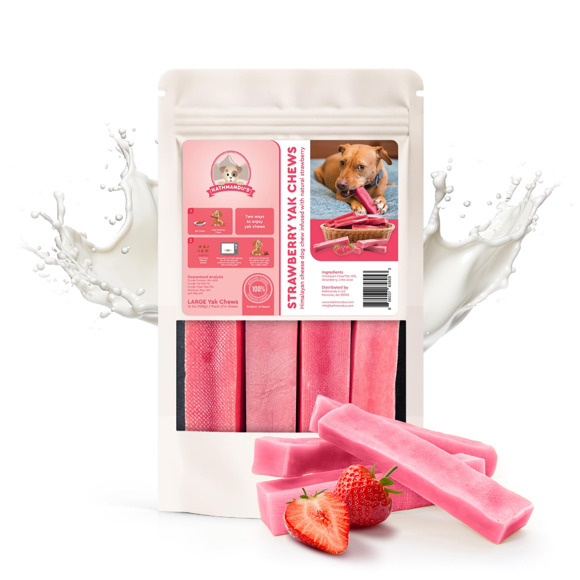 KATHMANDUS 100% Natural Strawberry Flavor Yak Chews - Keep Dogs Busy & Happy with our Lactose & Rawhide Free Himalayan Dog Chew
