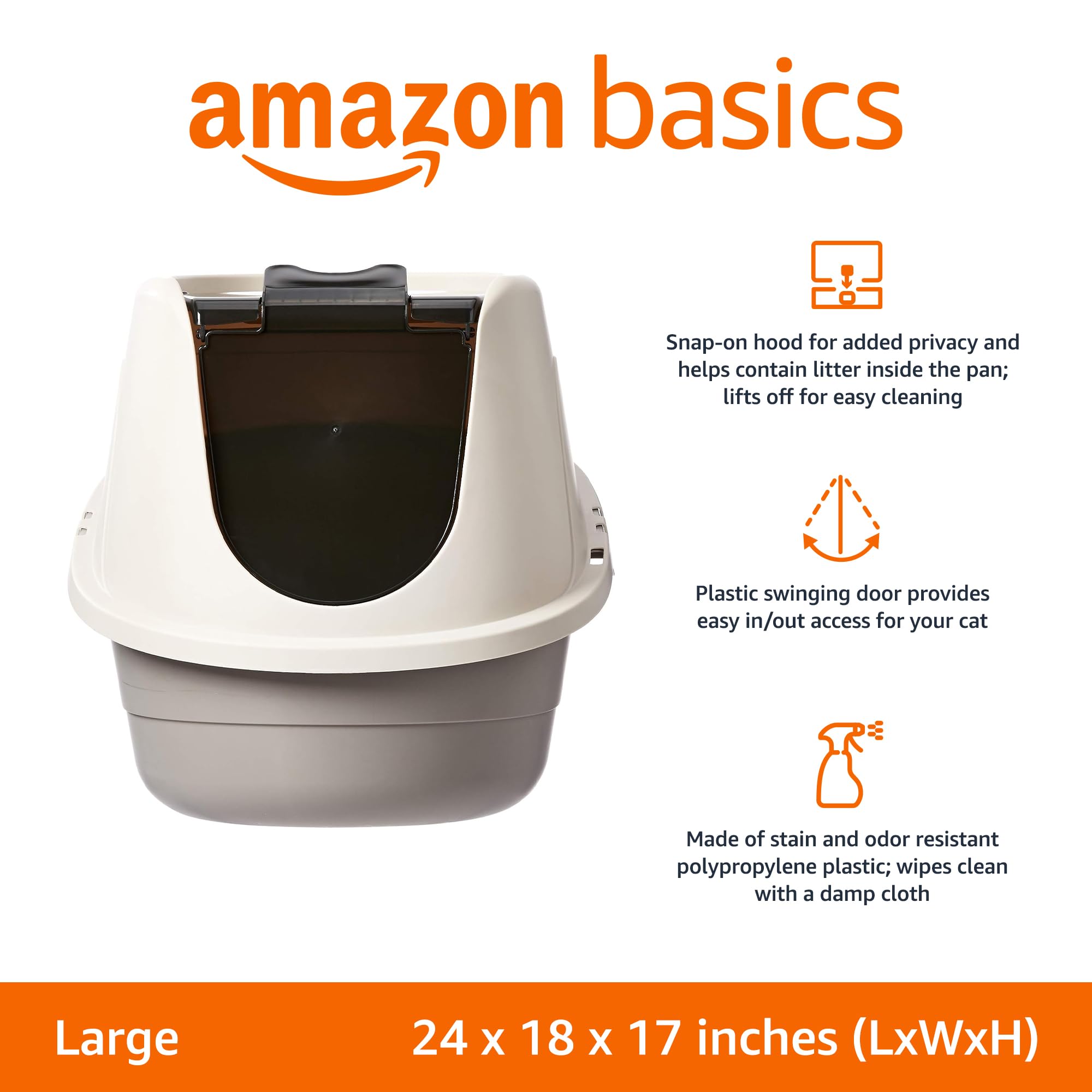 Amazon Basics No-Mess Hooded Enclosed Cat Litter Box, Large, Multicolor, 24 In X 18 In X 17 In