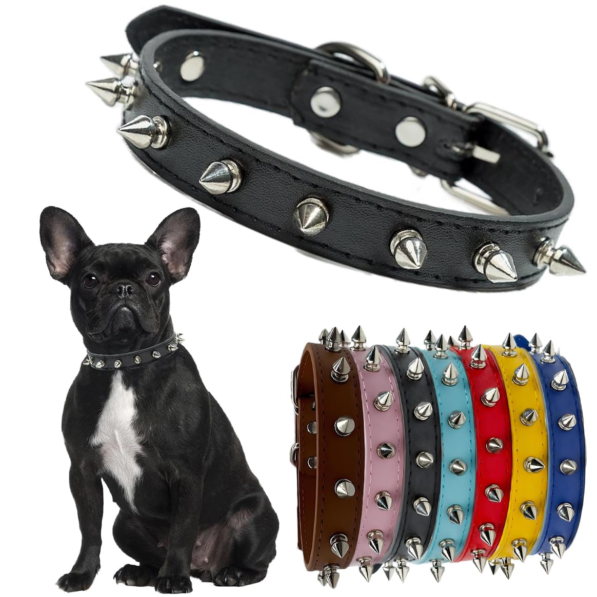 Spiked Collar For Dogs, Spike Cat Collars Pu Leather Studded Spiky Puppy Collars For Xs Small Dogs Kitten Male Pets Like Chihuah