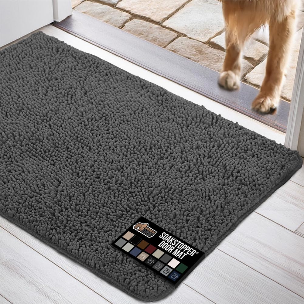 GORILLA GRIP Dog Doormat, Absorbent Doormats for Muddy Dogs Paws, Machine Washable Soakstopper Rugs, Cleaner Floors, US Designed