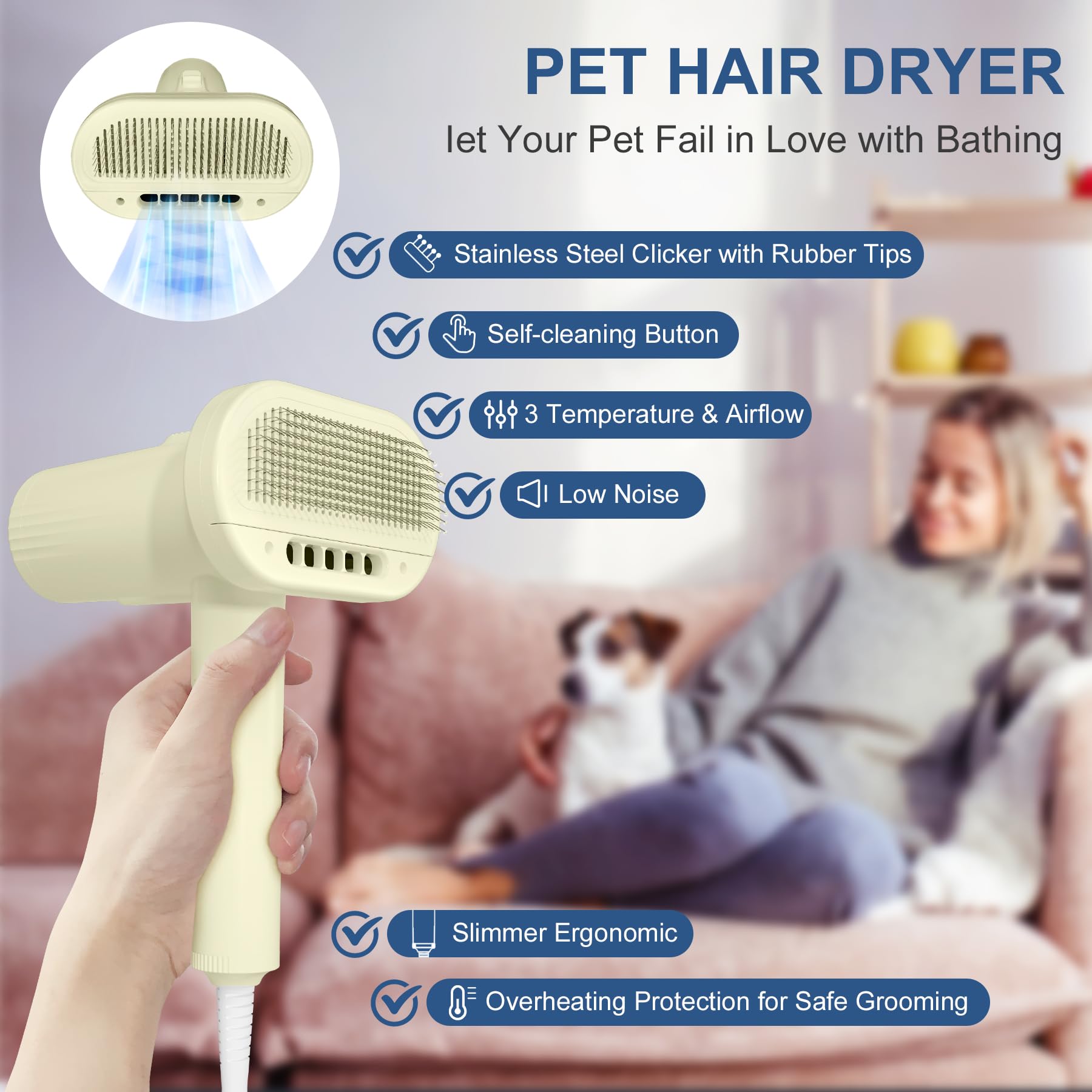 L&W Bros. Quiet Pet Grooming Dryer With Brush, Adjustable Temperature, And Overheating Protection For Small Dogs And Puppies (Li