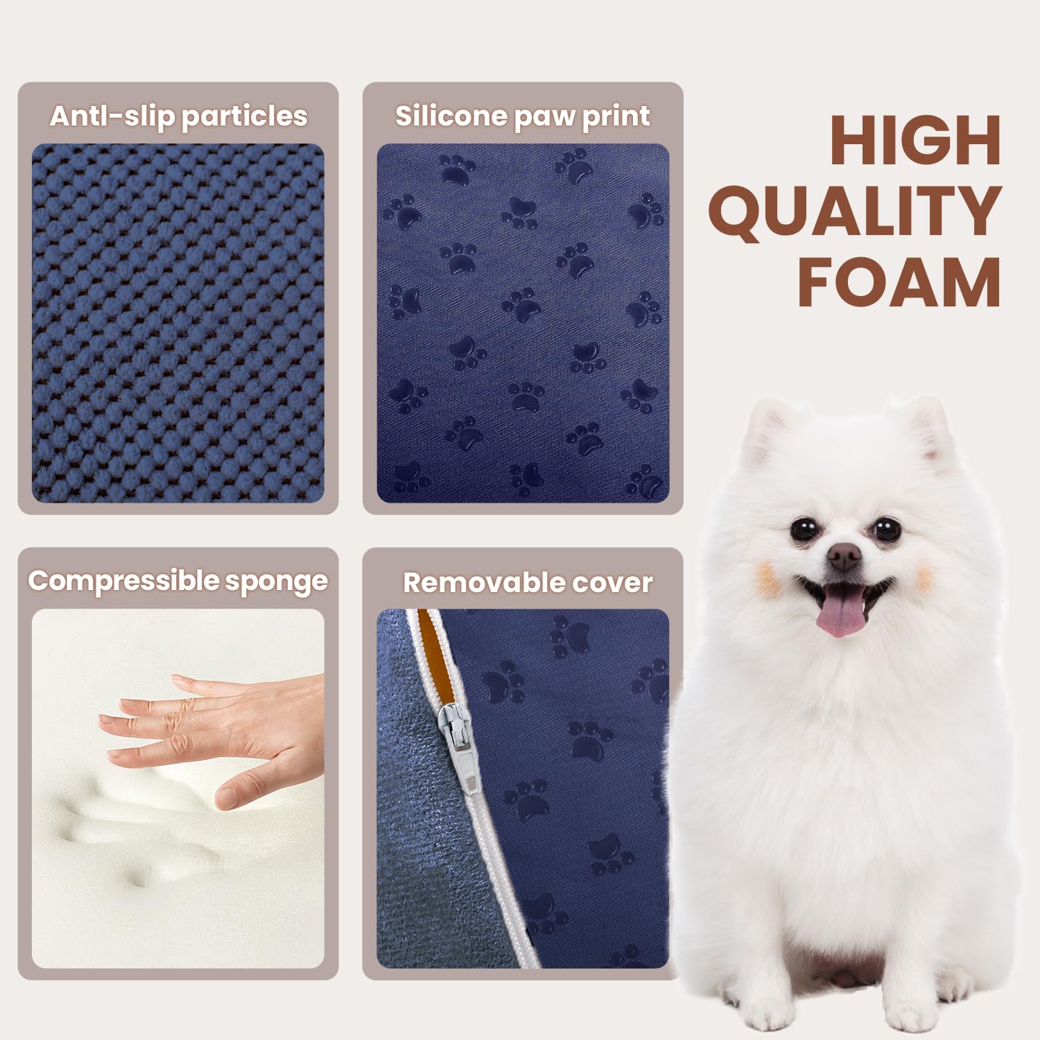 Dog Stairs for Small Dogs, High Density Foam Dog Steps, Extra Wide Non-Slip Pet Ramp for High Beds Or Couch, Soft Doggie Ladder