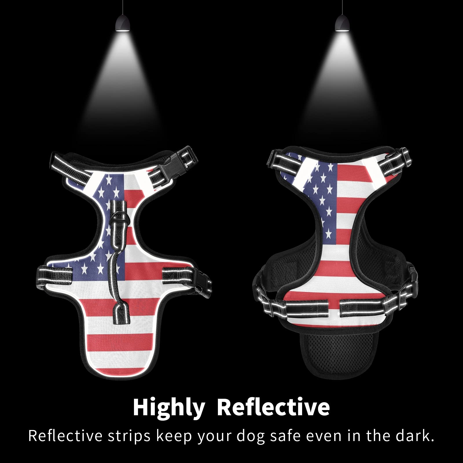 Staytop American Flag Dog/Cat Harness,Adjustable Soft Padded Pet Dog Vest-Reflective No-Choke Pet Harness Easy Control Front Cli