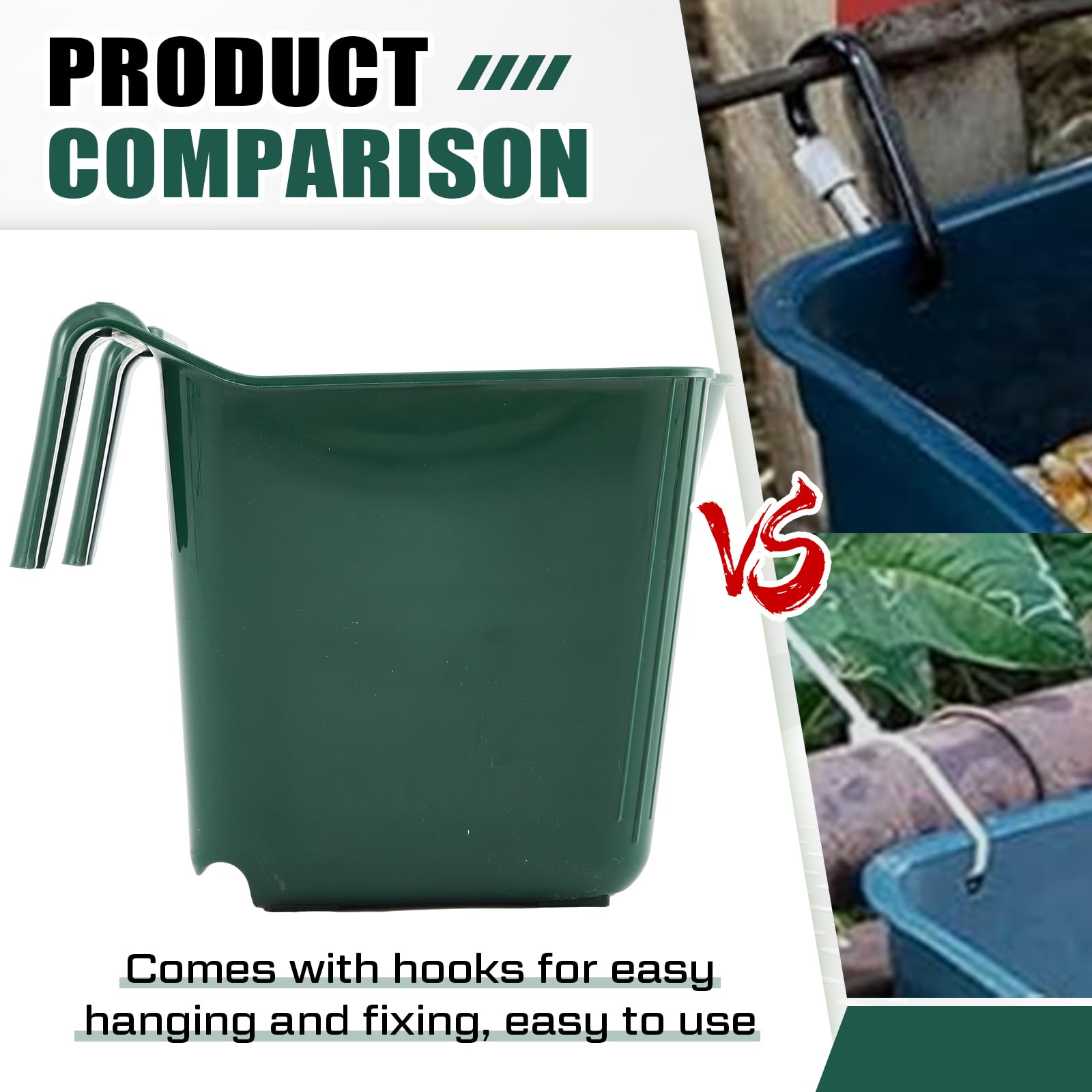 4 Pack 15 Quart Horse Feeders for Stall Hook Over Hanging Fence Hay Feeder Mountable Livestock Plastic Feed Bucket for Farm Stal