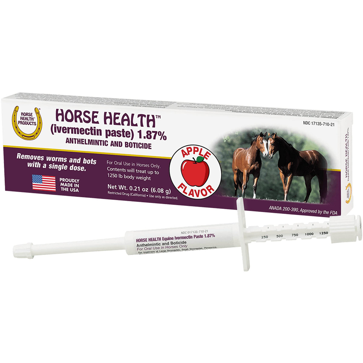 Horse Health (Ivermectin Paste) 1.87%, Equine Dewormer, Up To 1,250 Lbs 0.21 Ounces