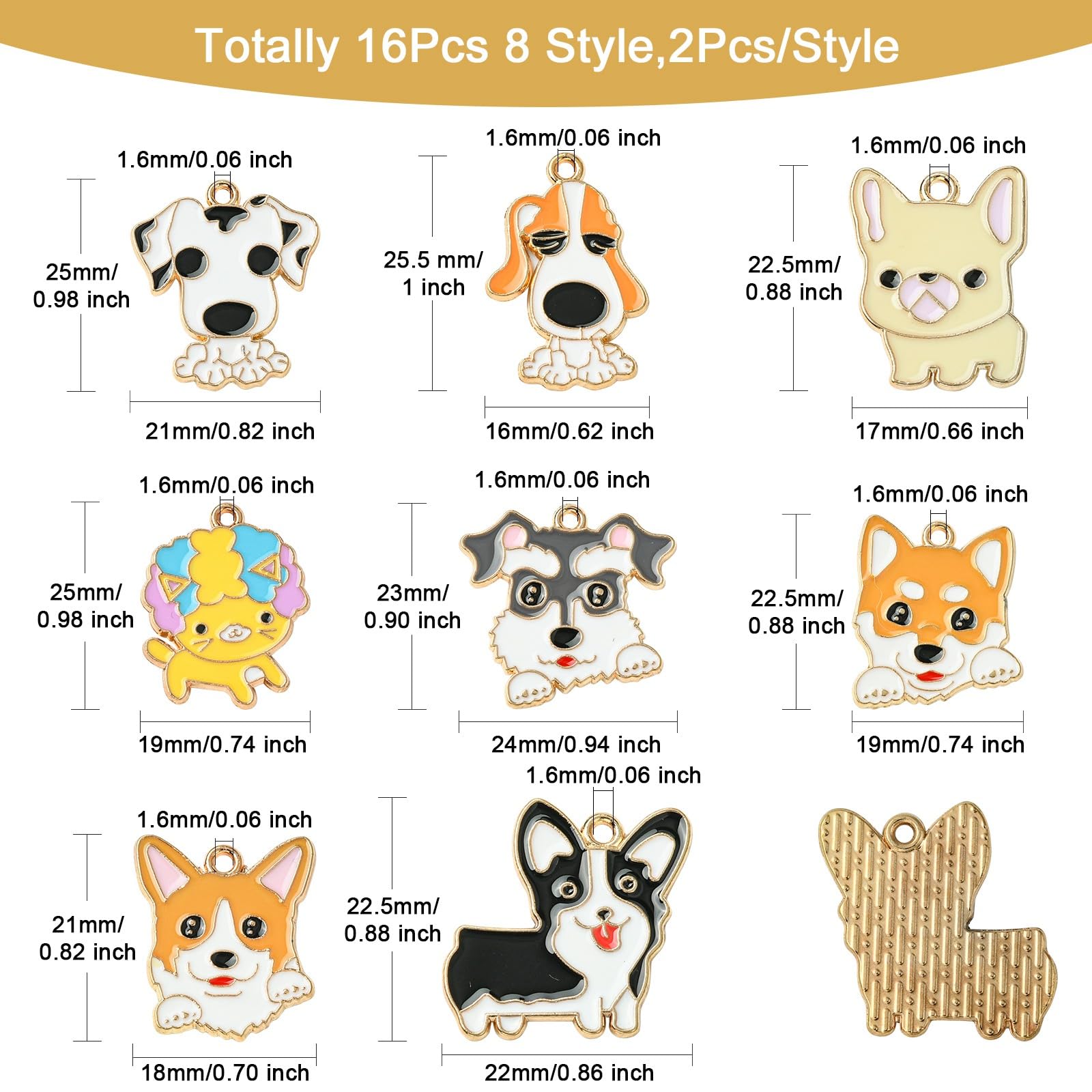 Danlingjewelry 16Pcs 8 Styles Enamel Dog Charms Cute Dog Head Charms Animal Pet Puppy Pendants For Diy Necklace Jewelry Making