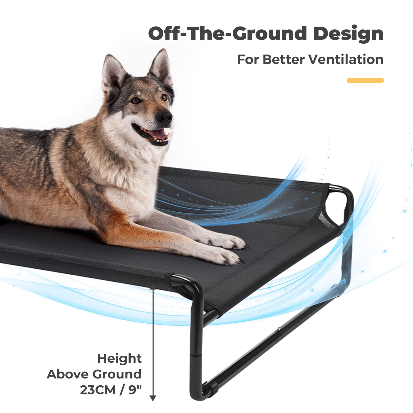 Veehoo Original Cooling Elevated Dog Bed, Outdoor Raised Dog Cots Bed For Large Dogs, Chew Proof Standing Pet Bed With Washable Breathable Mesh, No-Slip Feet For Indoor Outdoor, X-Large, Black