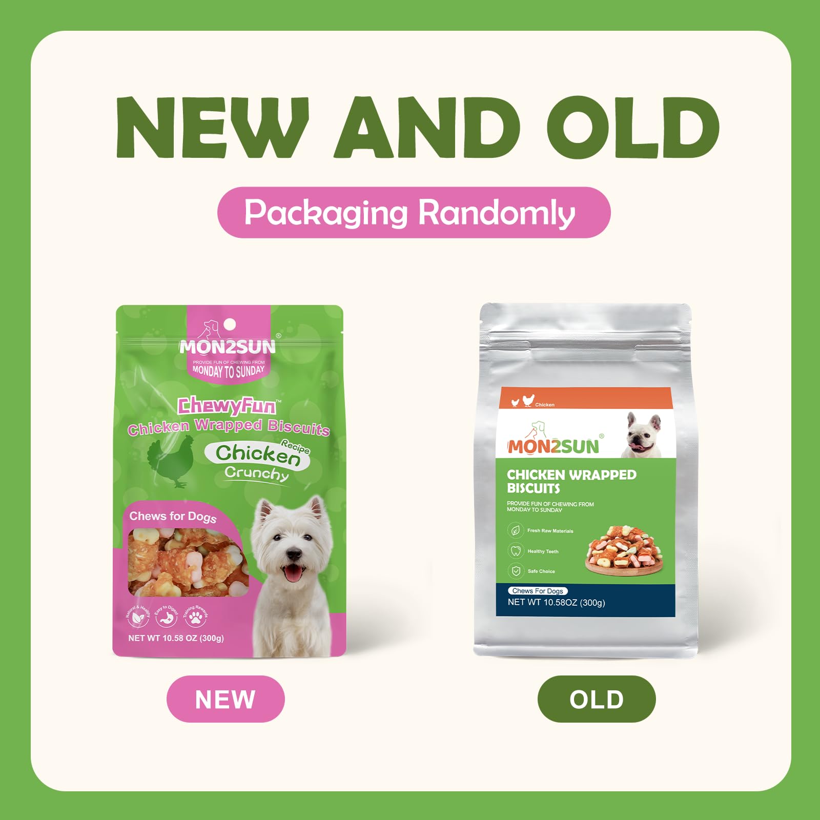 MON2SUN Dog Treats, Mini Chicken Wrapped Biscuits with Added Vitamins, Healthy Training Snacks for Small Medium and Large Dogs,