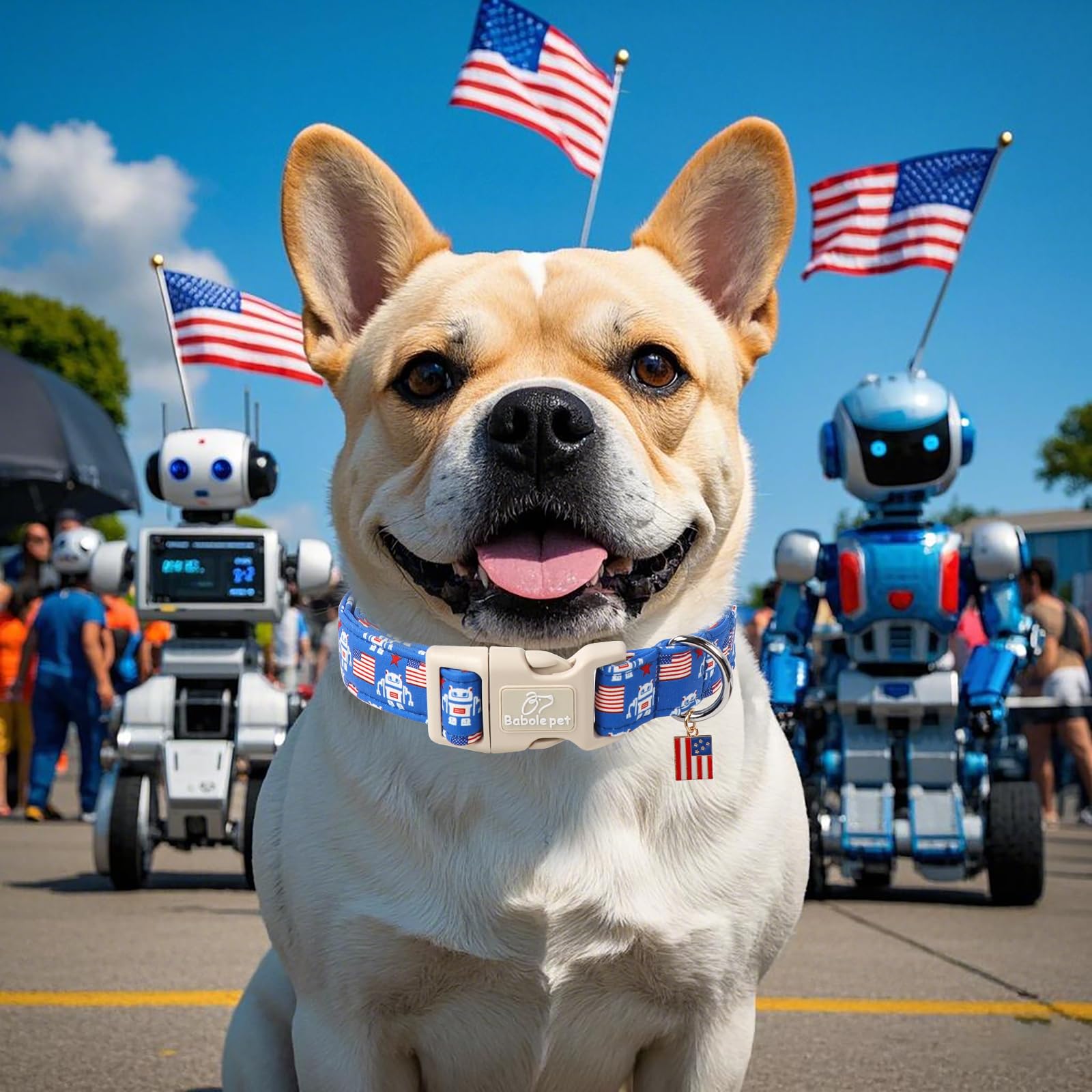 Babole Pet 4Th Of July Dog Collar, Robot Star-Spangled Patriotic Dog Collars For Giant Large Dogs, Adjustable Lightweight Quick-