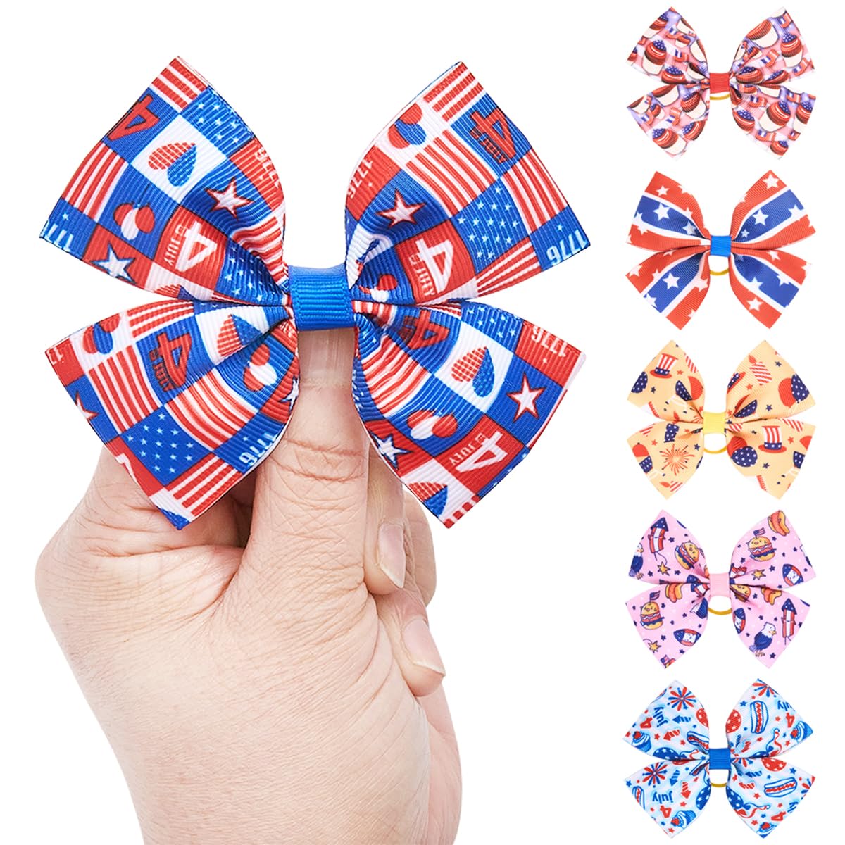 Jpgdn 24Pcs/12 Pairs 4'' Big Valentines Dog Hair Bows For Large Breed Dogs Heart Rose Kiss Lips Pattern Blue Pink Red Purple Yel