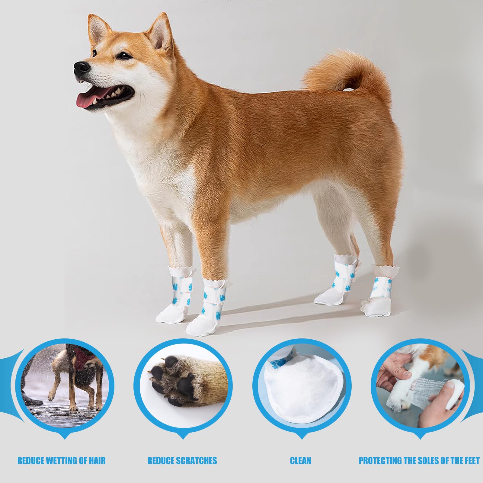 Ziyue 12Pcs Disposable Dog Booties For Paw Protection Dog Feet Covers Pet Shoes For Dogs Paw Wound Recovery Protectors With 1 Ro