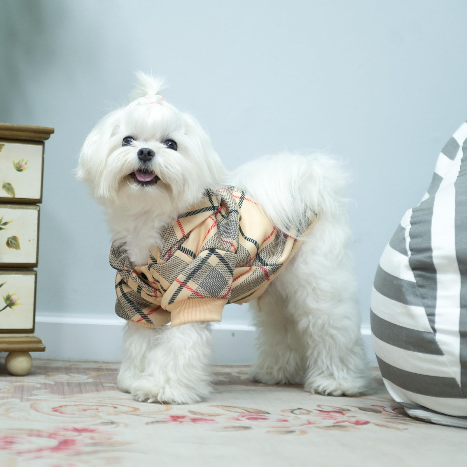 Expawlorer Plaid Dog Hoodie - Fall Dog Sweater With Leash Hole And Pocket,British Style Soft And Warm Dog Cold Weather Clothes,