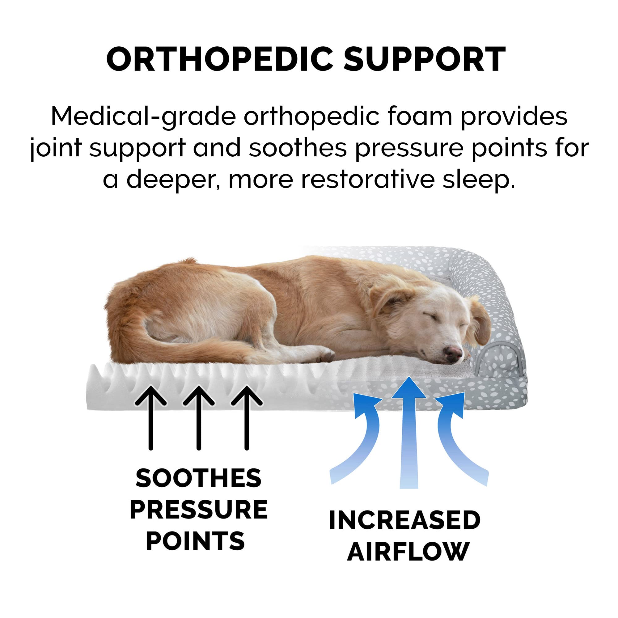 Furhaven Orthopedic Dog Bed For Medium/Small Dogs W/ Removable Bolsters & Washable Cover, For Dogs Up To 35 Lbs - Plush & Almond Print L Shaped Chaise - Gray Almonds, Medium