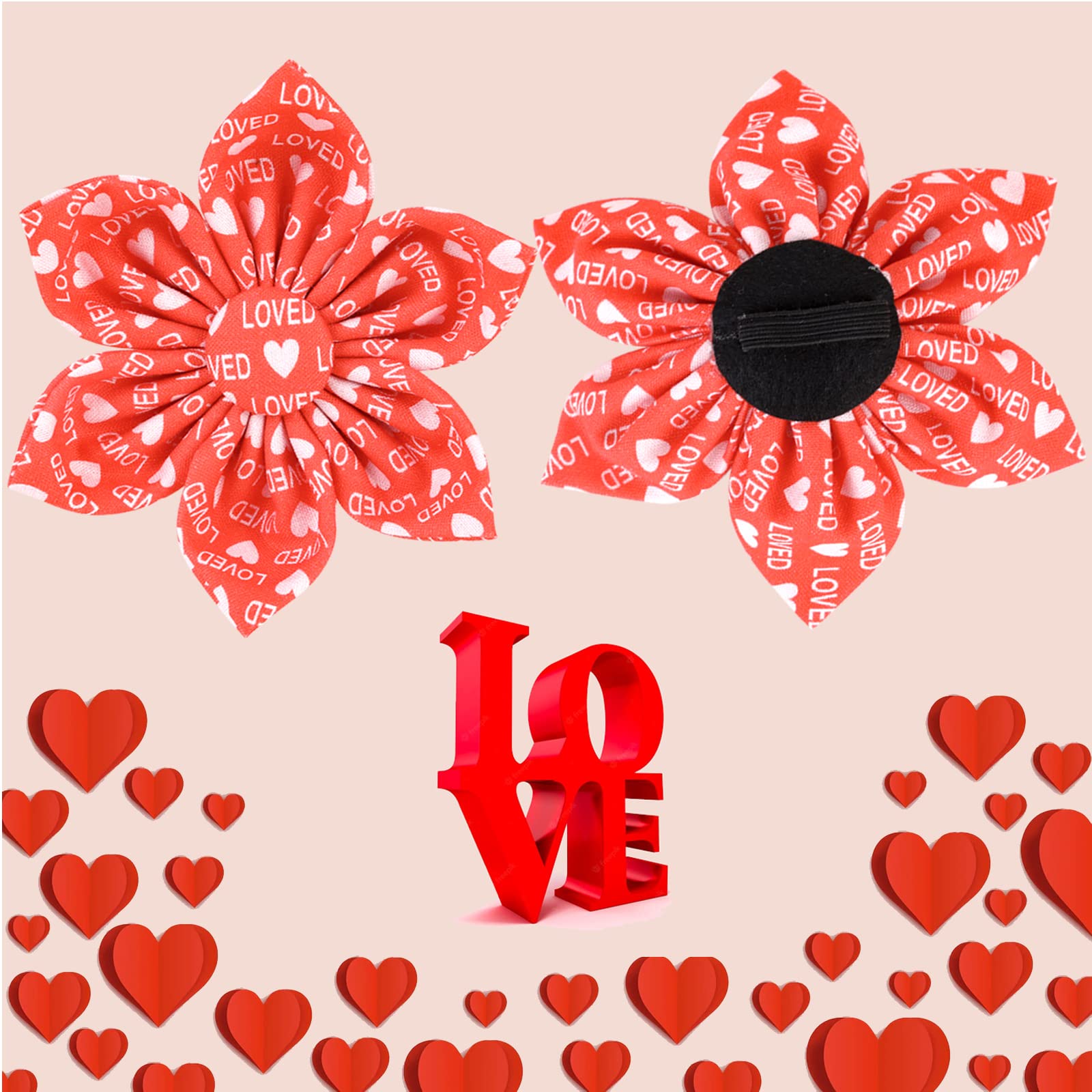 Up Urara Pup Valentine’S Day Dog Collar With Flower, Valentine Flower Collar With Metal Buckle, Valentine’S Day Gift Pet Collar For Large Girl Dog, Wedding Dog Collar, Red, L, Neck 16-24In