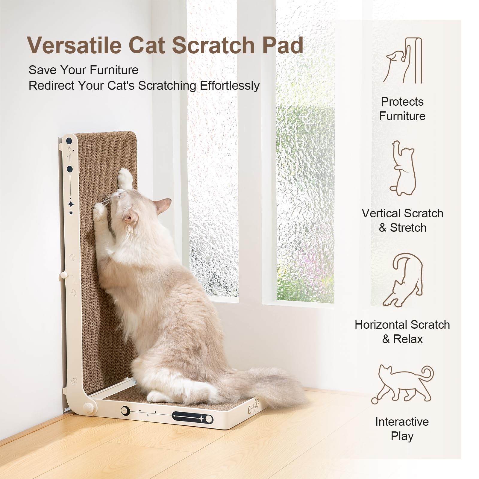 Uniblissy Cat Scratcher, 25.3 Inch Double Sided L Shape Cat Scratching Board, No Assembly Cat Scratch Pads With Ball Toy, Cat Sc