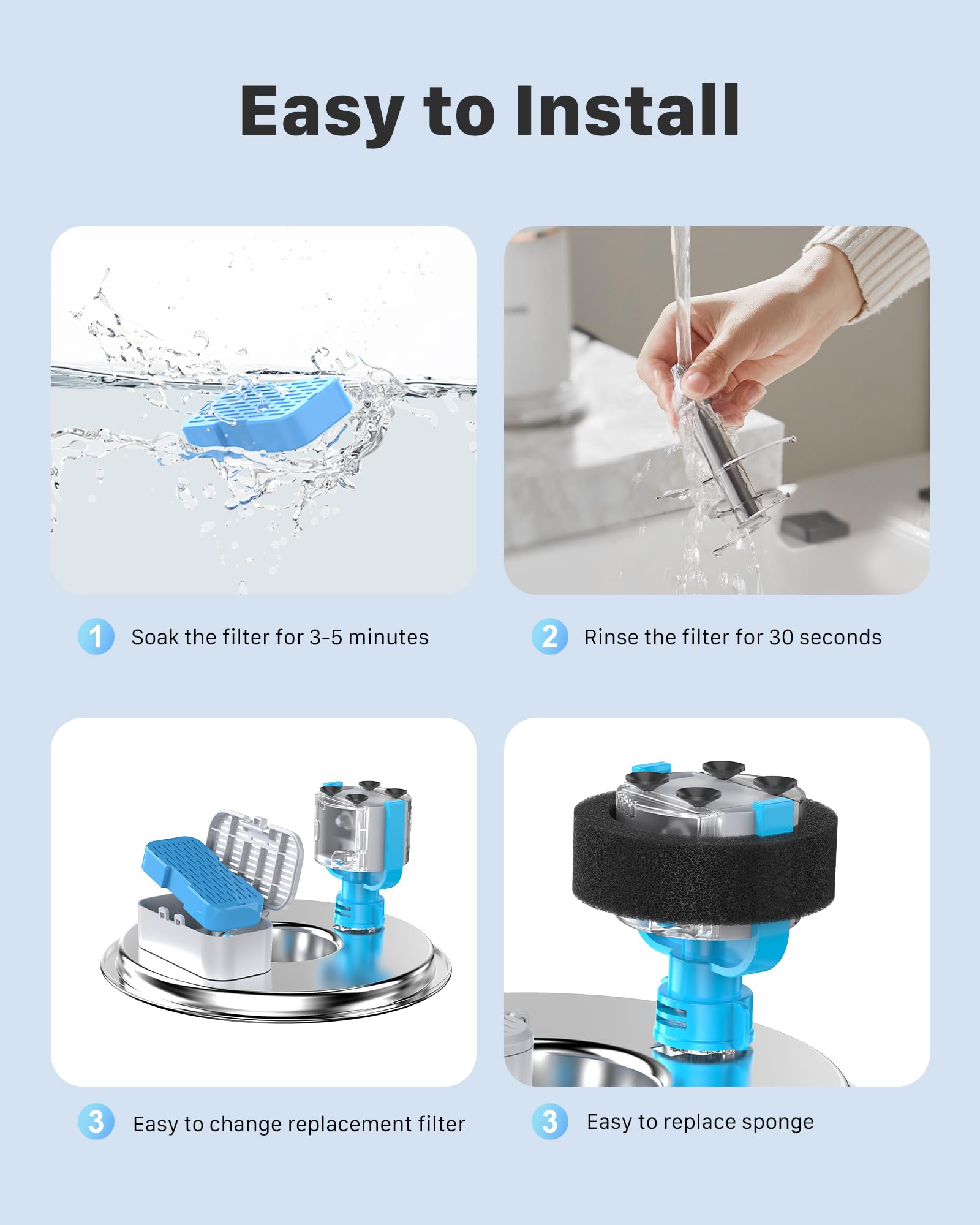 Aoogitf Official Cat Water Fountain Filters, 12 Packs(6 Filters + 6 Sponges) Cat Fountain Replacement Filters For Aoogitf Cat Fountain, With Activated Carbon Filter, Ultra-Fine Fiber