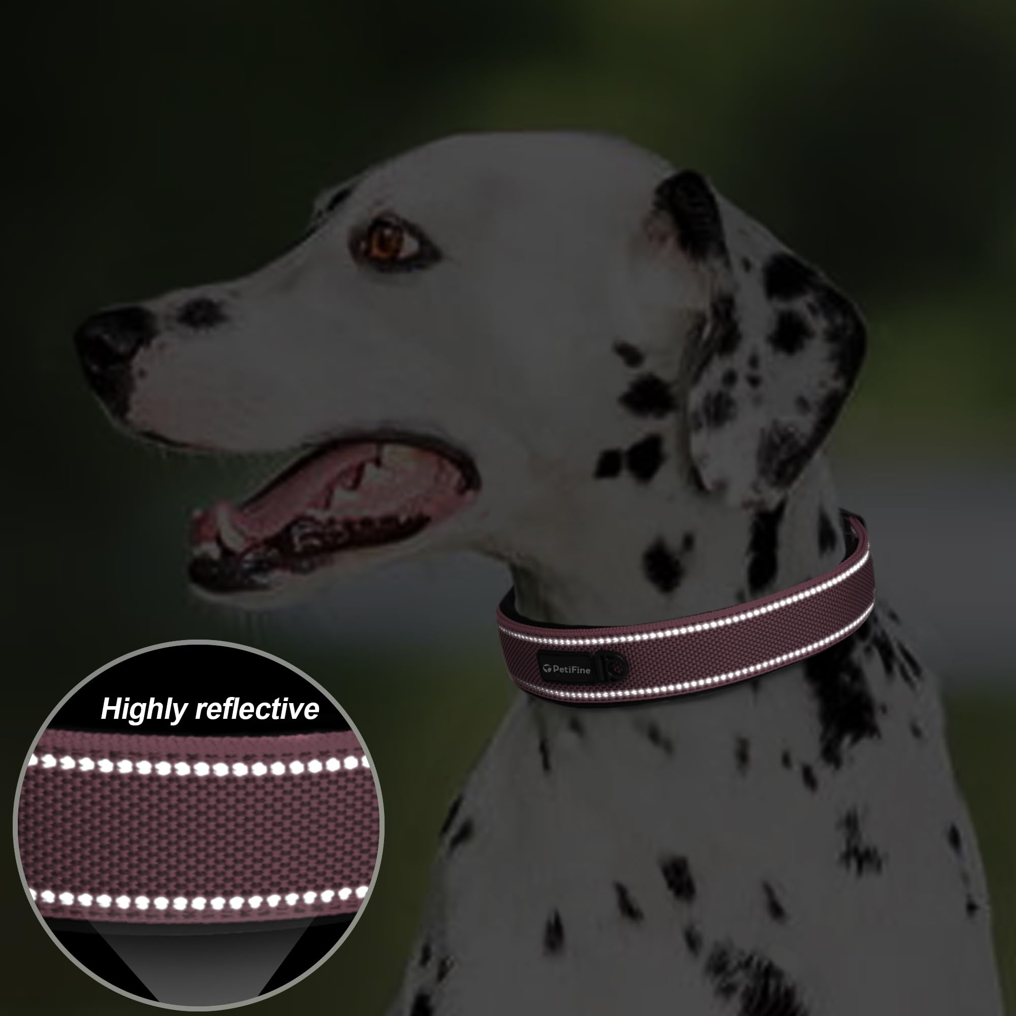 PetiFine Neoprene Padded Dog Collar, Heavy Duty Comfort Dog Collar with Durable Metal Buckle, Reflective Adjustable Belt Buckle