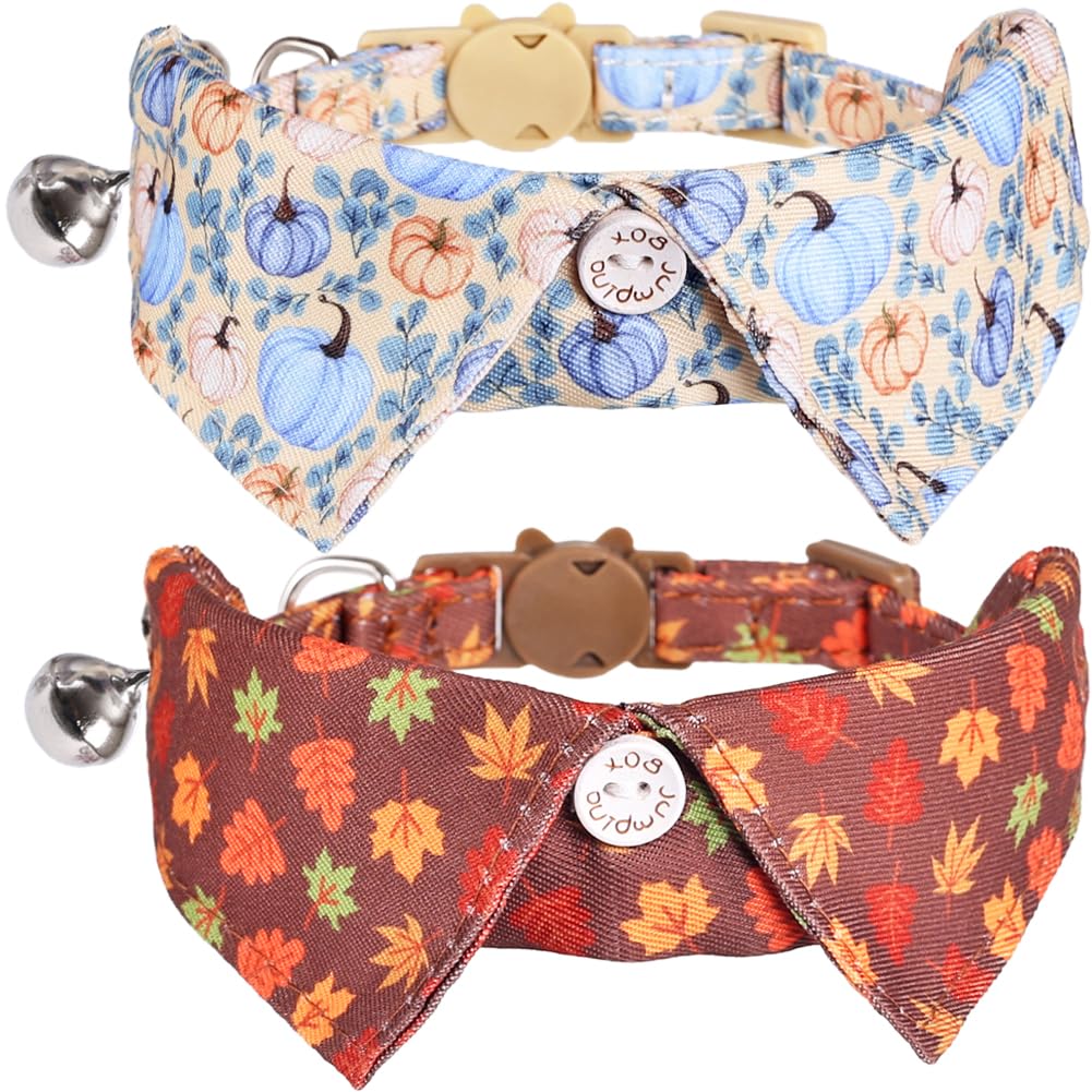 Lamphyface Fall Cat Collar Thanksgiving Day Breakaway With Bow Tie And Bell Autumn Holiday For Kitty Adjustable Safety