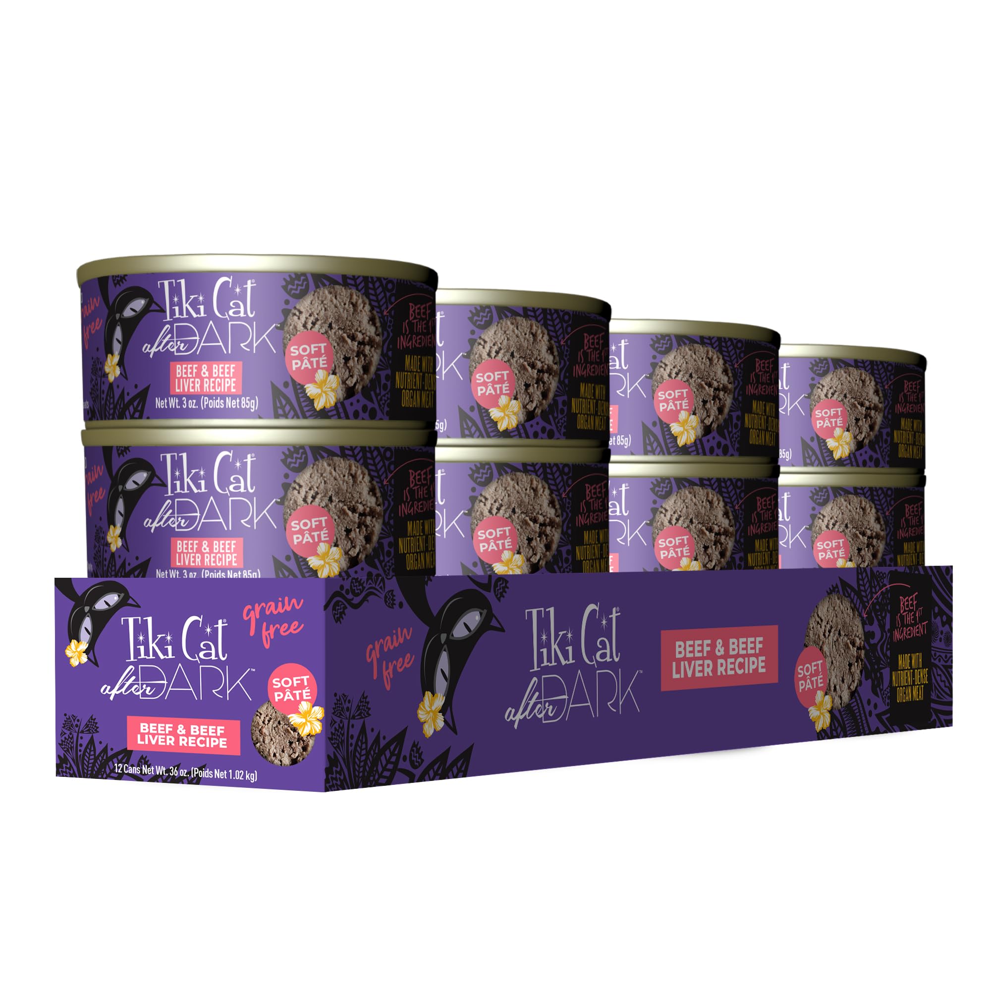 Tiki Cat After Dark Pt  , Beef & Beef Liver, High-Protein and 100% Non-GMO Ingredients, Wet Cat Food for Adult Cats, 3 oz. Cans