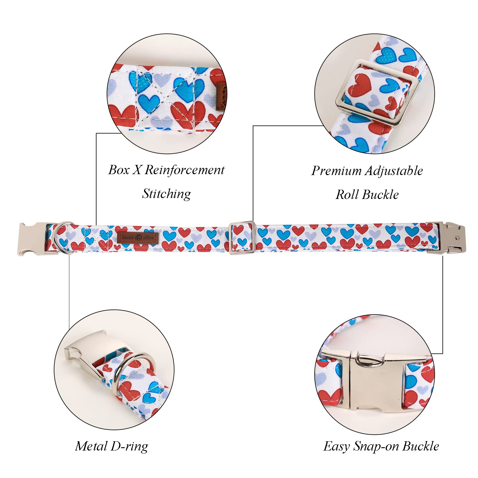 Lionet Paws Valentines Day Dog Collar With Bowtie, Dog Bowtie Collar With Metal Buckle For Dogs, Adjustable Comfortable Dog Collar Girl Boy Gift, Xl, Neck 16-26 In