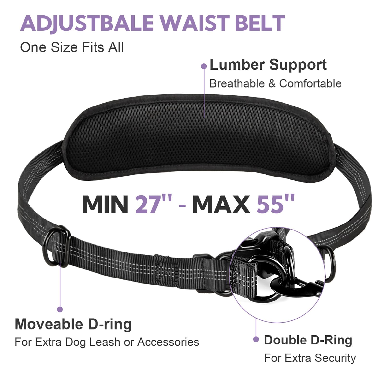 Yicostar Hands Free Dog Leash, Shcok Abosoring Bungee With Double Padded Handles, Waist Leash For Dog Walking, Dog Leash With Bu