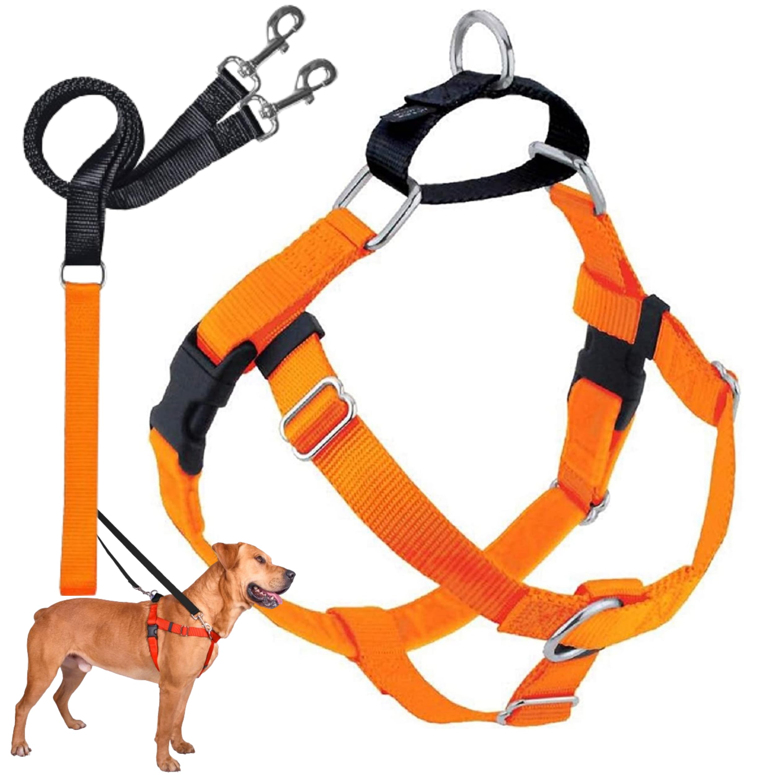 2 Hounds Design Freedom No Pull Dog Harness, Adjustable Harness And Leash Set, Easy Walking & Comfortable Control, Fits Small, Medium & Large Dogs, Solid Colors, Made In Usa, 1' Xxl, Neon Orange