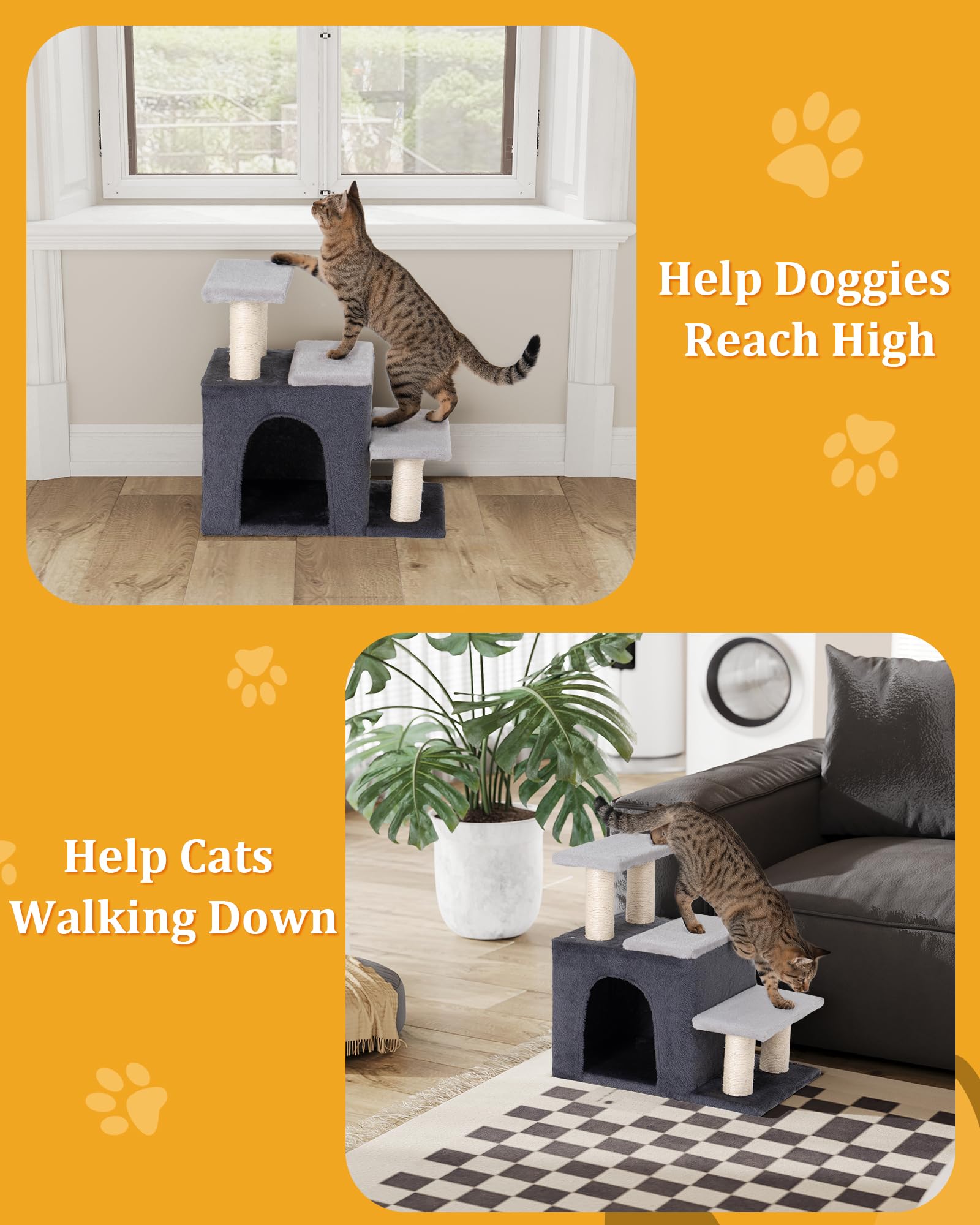 3-In-1 Pet Stairs For Cats, Dog Steps For Small Doggie, 6.29'Depth Cat Stairs, Indoor Cat Ladders For High Bed For Pet'S Joints