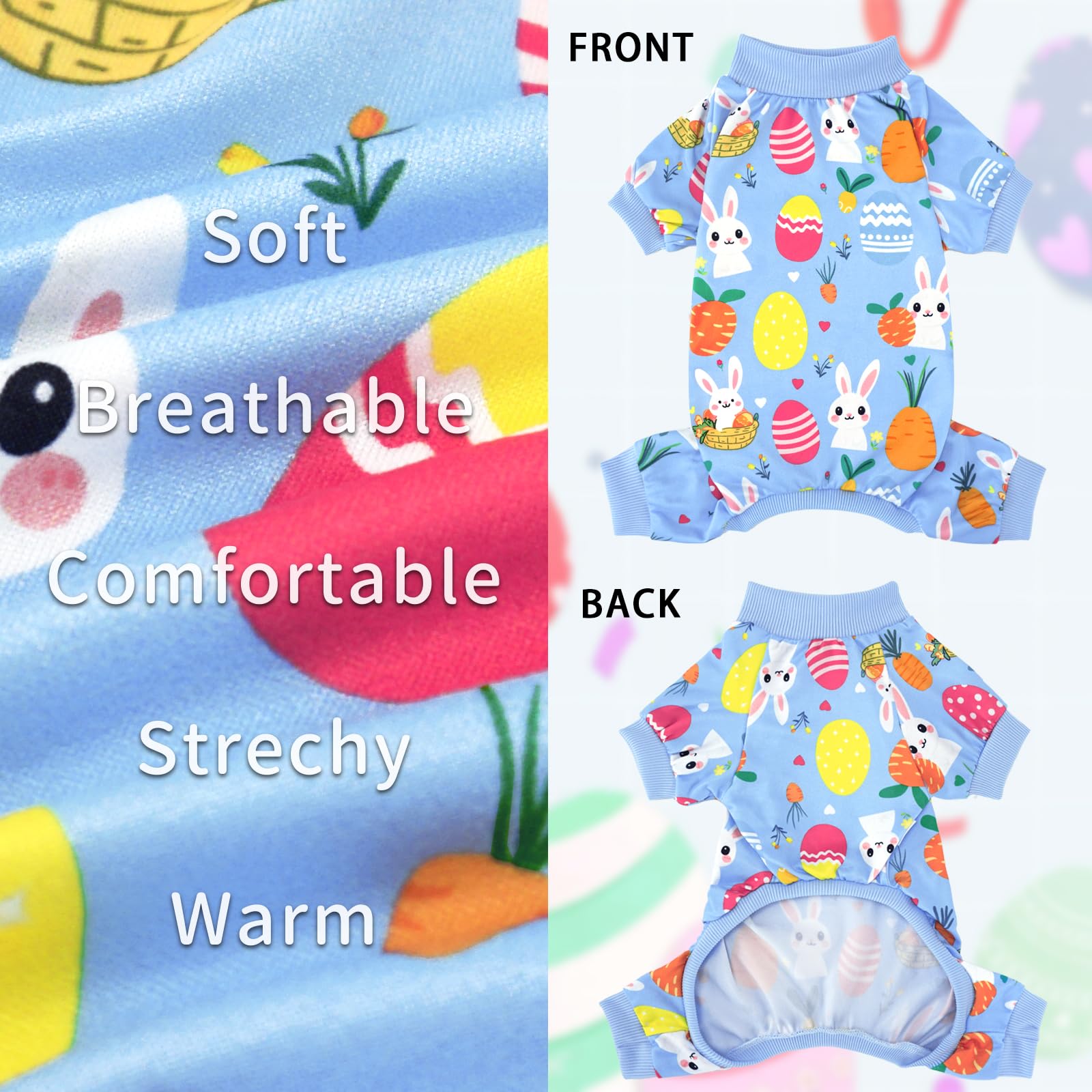 Xpudac Easter Eggs Dog Pajamas Soft Lightweight Bunny Dog Clothes For Small Medium Dogs Pet Jumpsuit Outfit Cat Apparel-2Xl