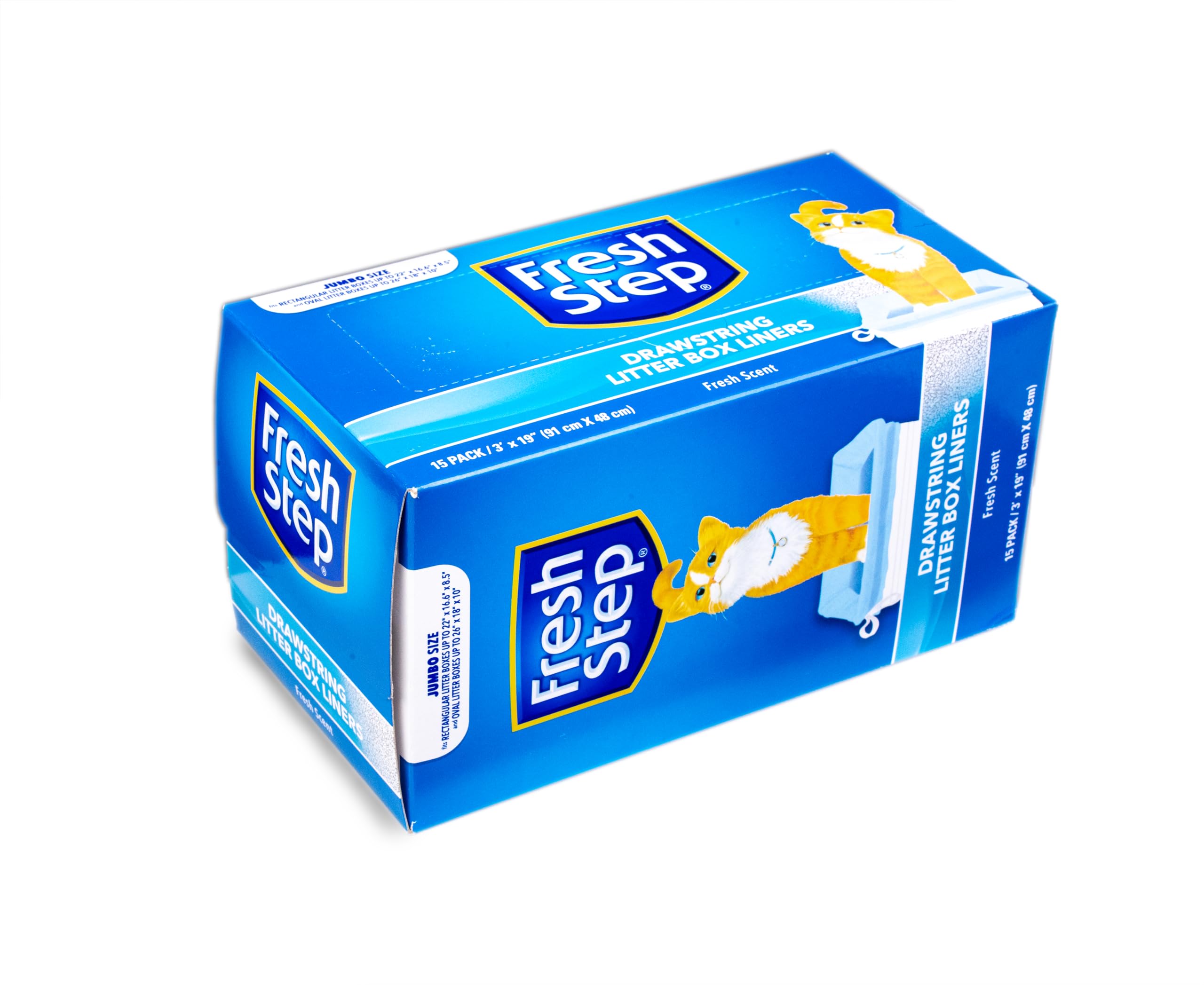 Fresh Step Drawstring Cat Litter Box Liners, Fresh Scent, Size Jumbo, 36' X 19' | Kitty Litter Bags - 15 Count - Cat Litter Liners For Rectangle Or Oval Large Litterboxes