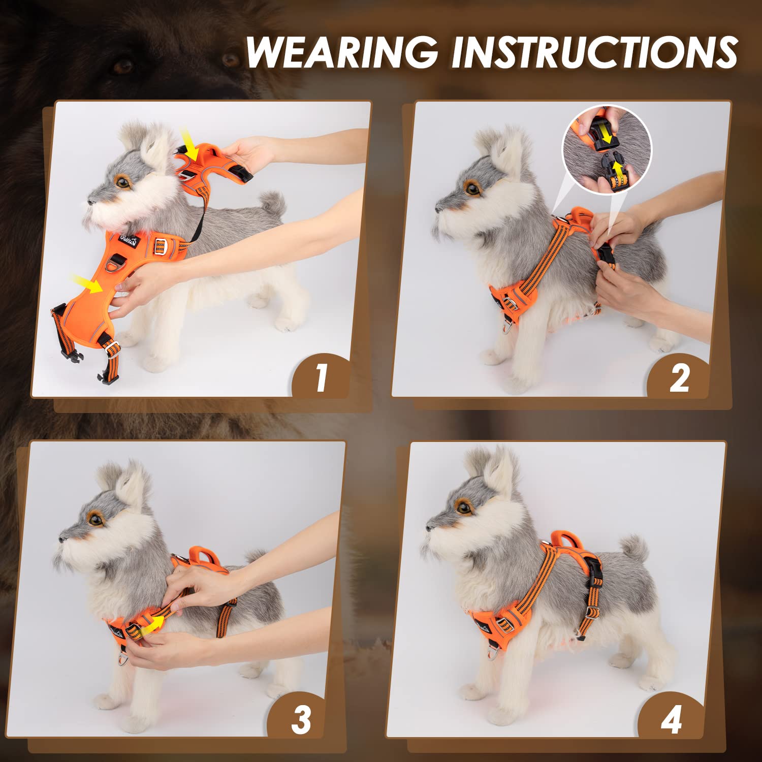 Slowton No Pull Dog Harness, Heavy Duty No Choke Pet Harness With 2 Leash Clips And Easy Control Vertical Handle, Adjustable Soft Padded Dog Vest For Small, Medium And Large Dogs (Orange, Small)