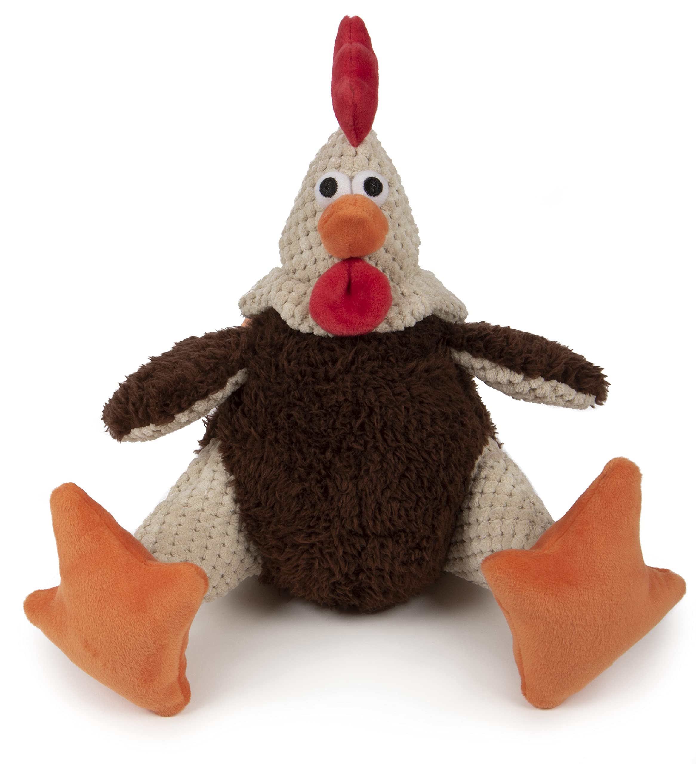 Godog Checkers Fat Rooster Squeaky Plush Dog Toy, Chew Guard Technology - Brown, Large